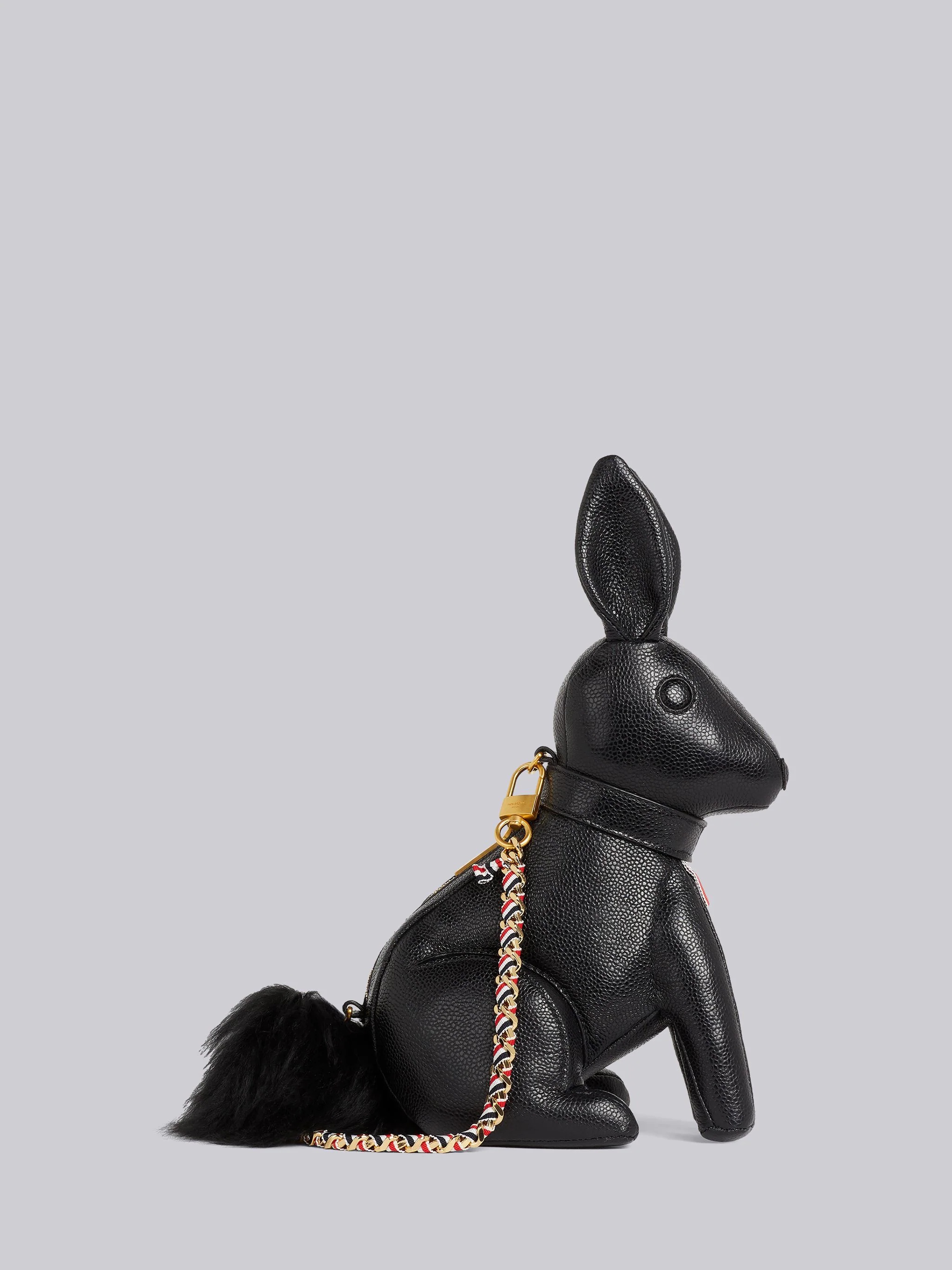 Black Pebbled Calfskin Small Grosgrain Woven Chain Rabbit Bag - 4