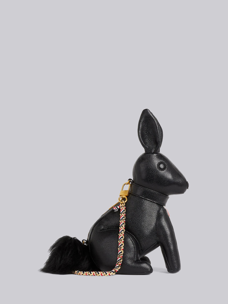 Black Pebbled Calfskin Small Grosgrain Woven Chain Rabbit Bag 4