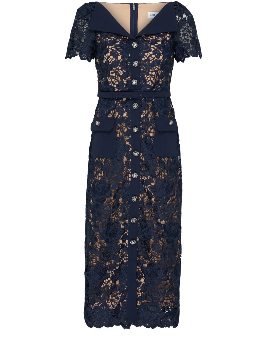 self-portrait Lace open neck midi dress | 24s | REVERSIBLE