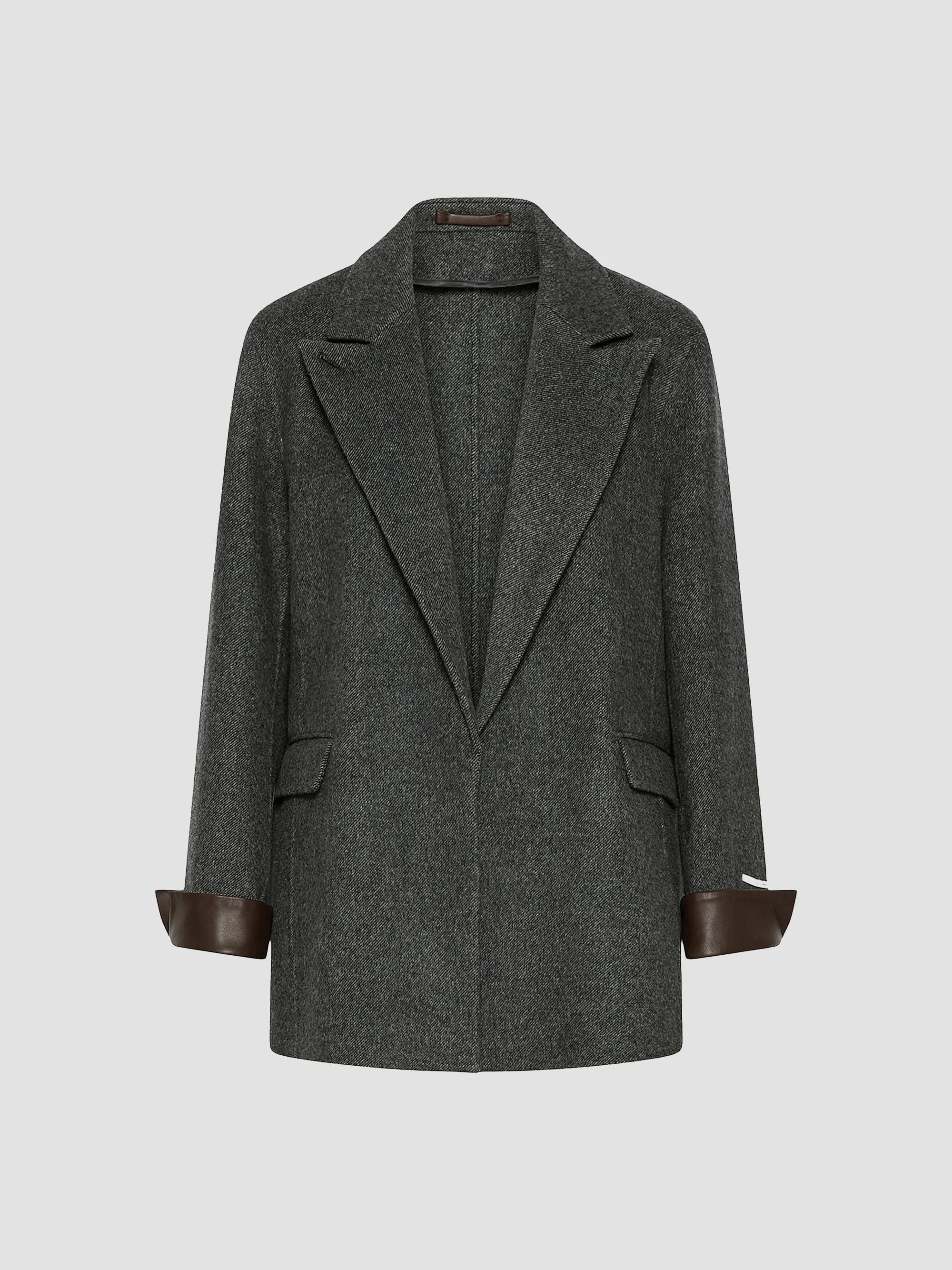 Women's Pure Wool Double Sided Fabric Blazer - Melange Dark Grey - 1