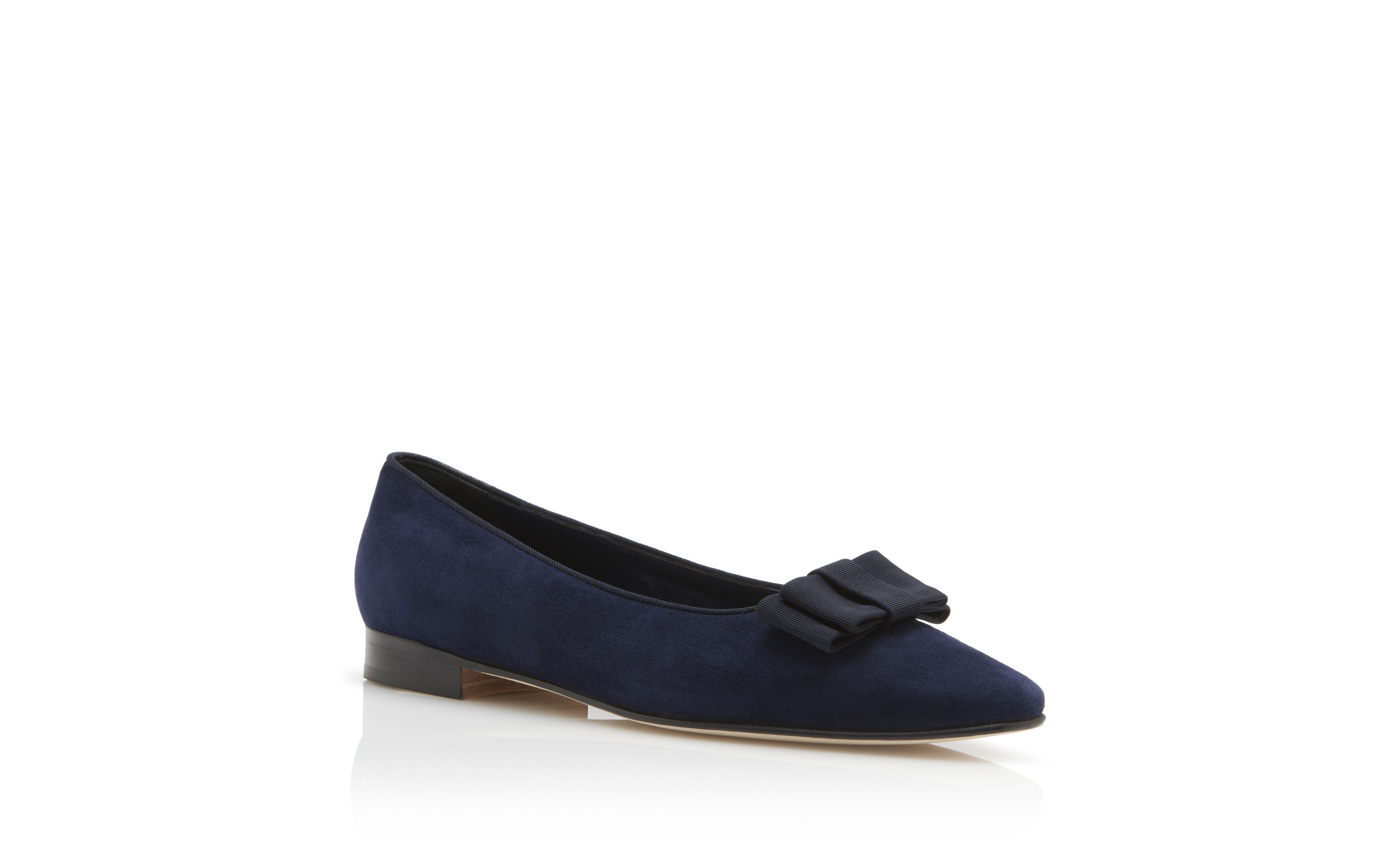 Navy Suede Bow Detail Flat Shoes - 3