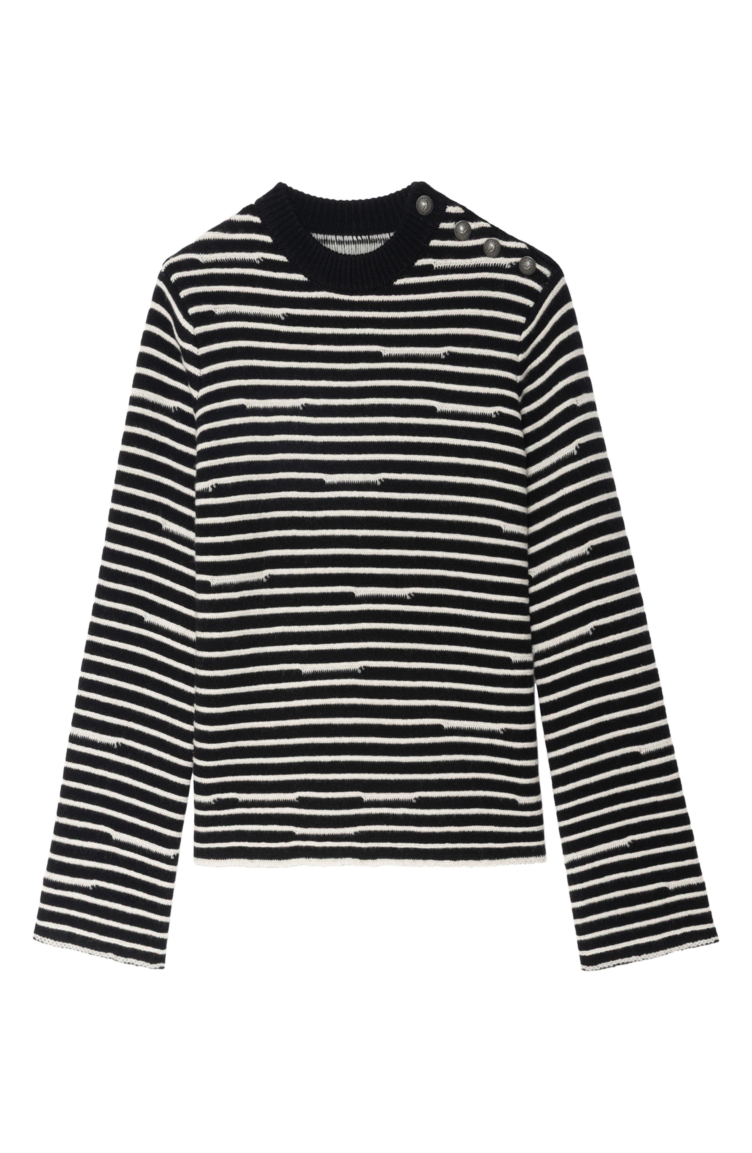 Zadig & Voltaire Spiky Stripes Wool & Cashmere Sweater in Black at Nordstrom - 5