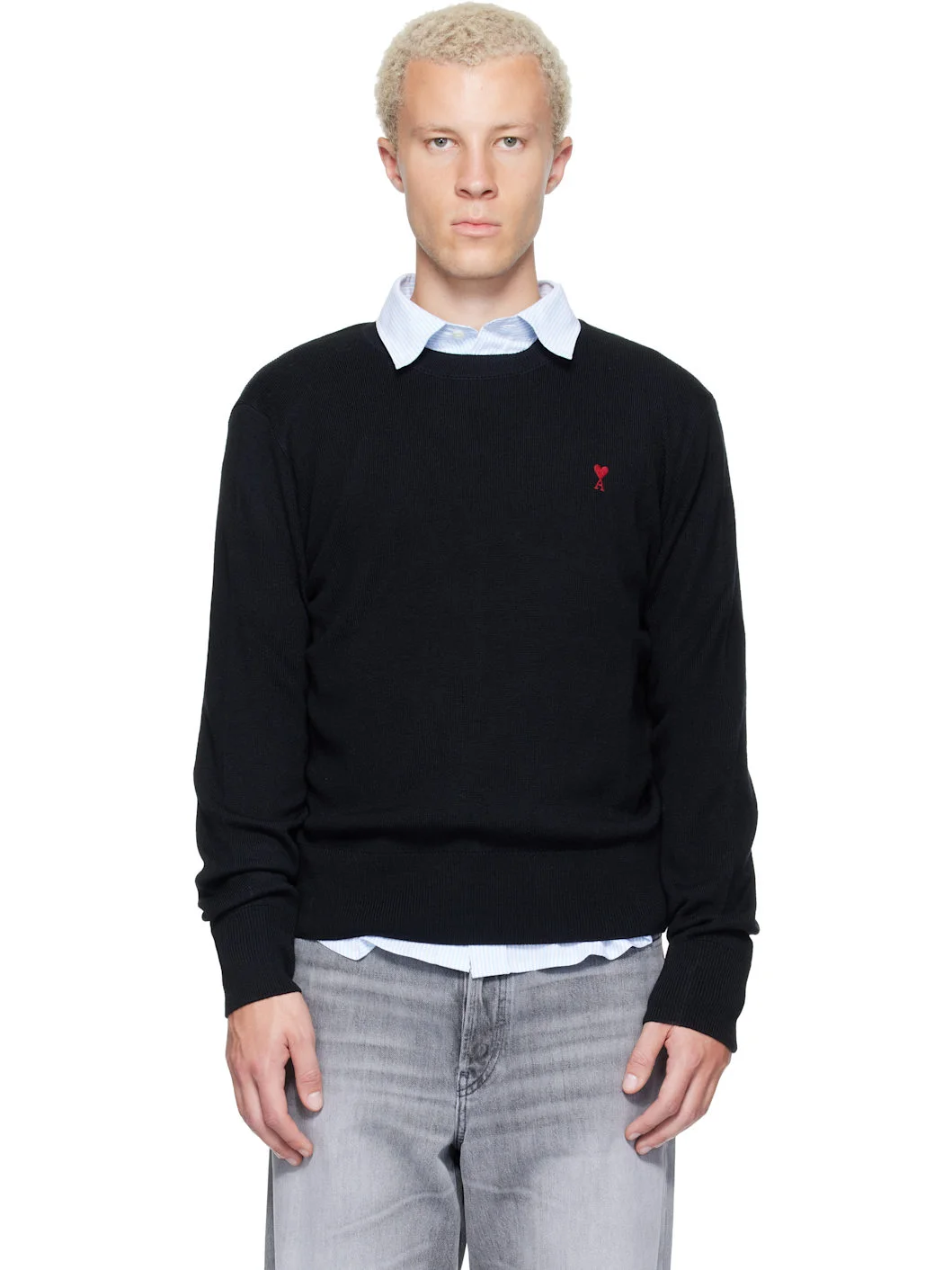 Black Crewneck Wool Ami de Coeur Sweater - 1