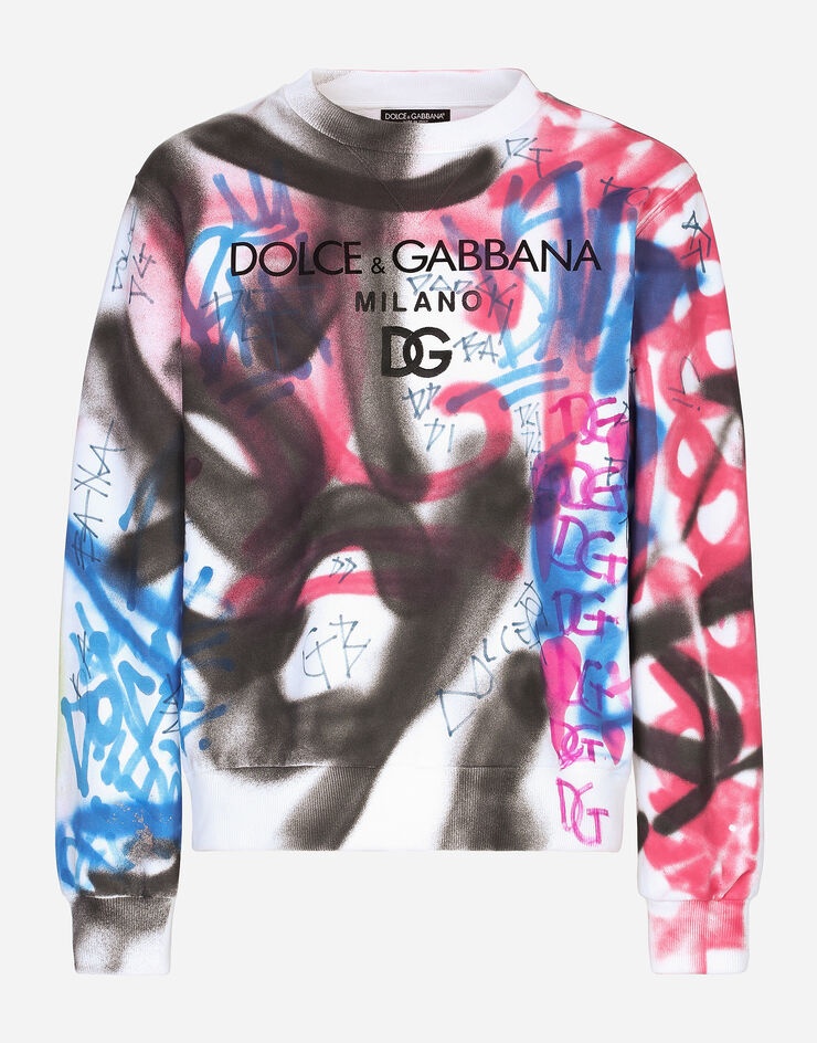 Embroidered jersey sweatshirt with spray-paint graffiti print - 3