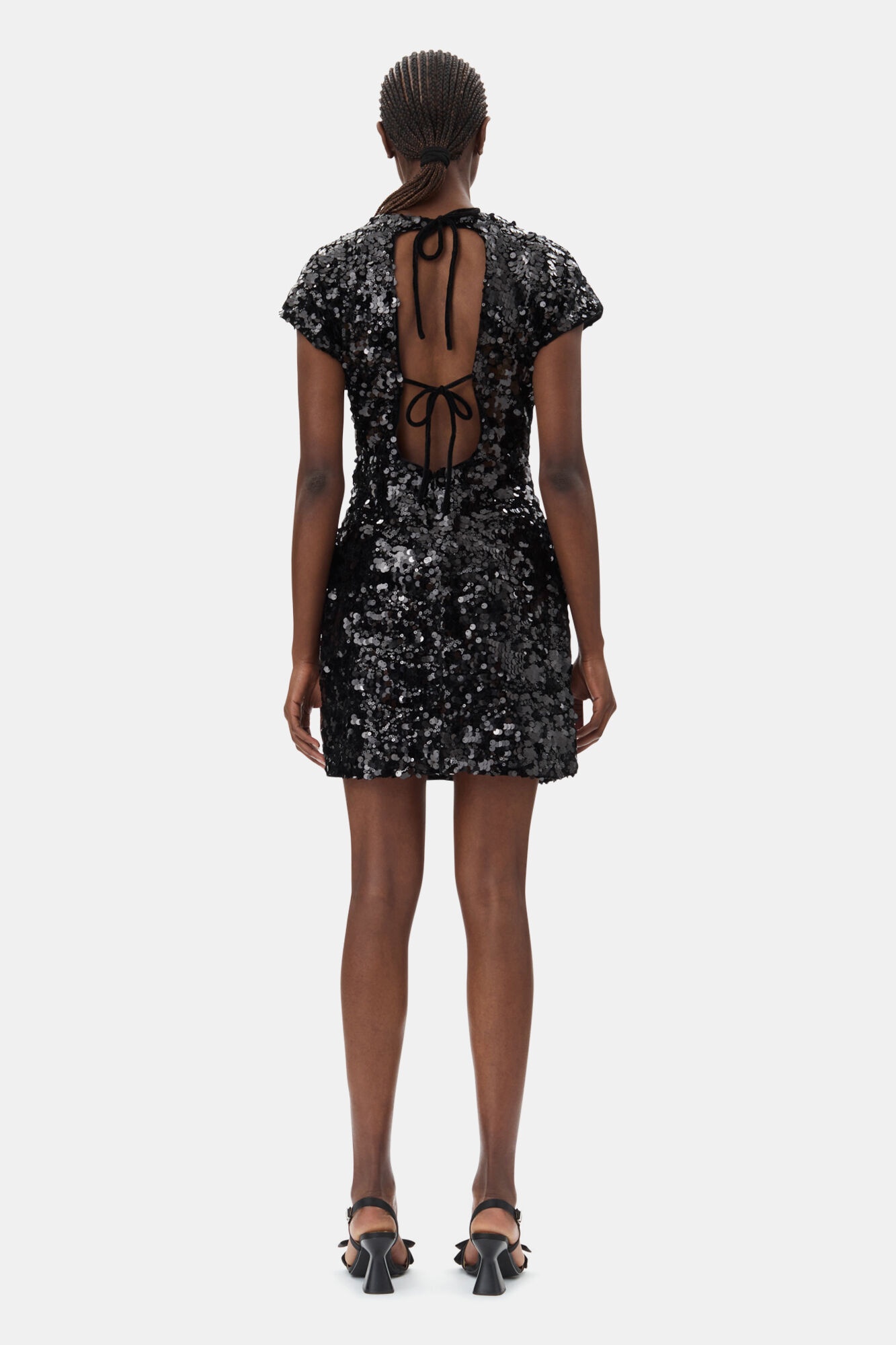 BLACK VELVET SEQUINS MINI DRESS - 5