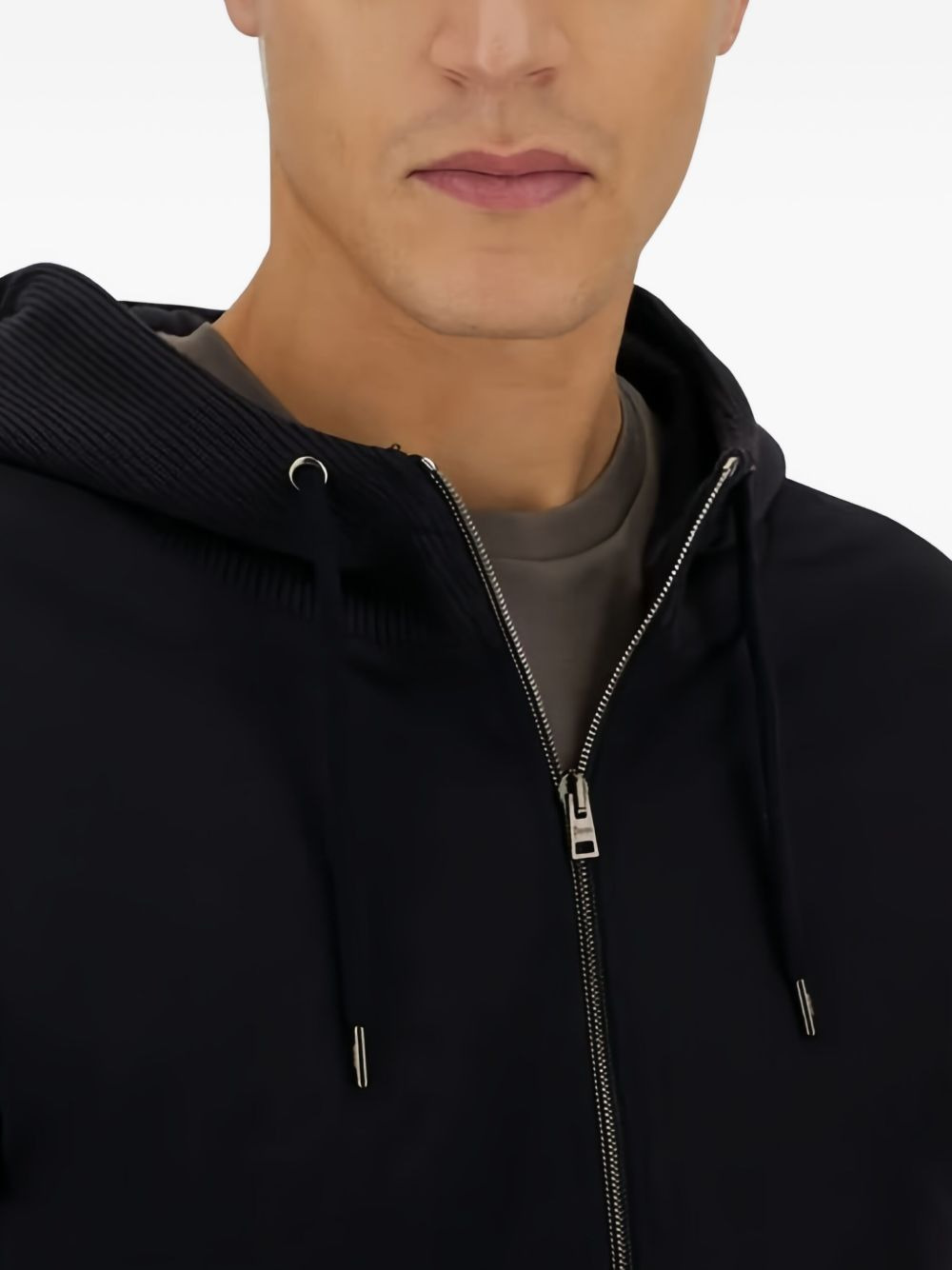 ribbed panelled zip-front hoodie - 4