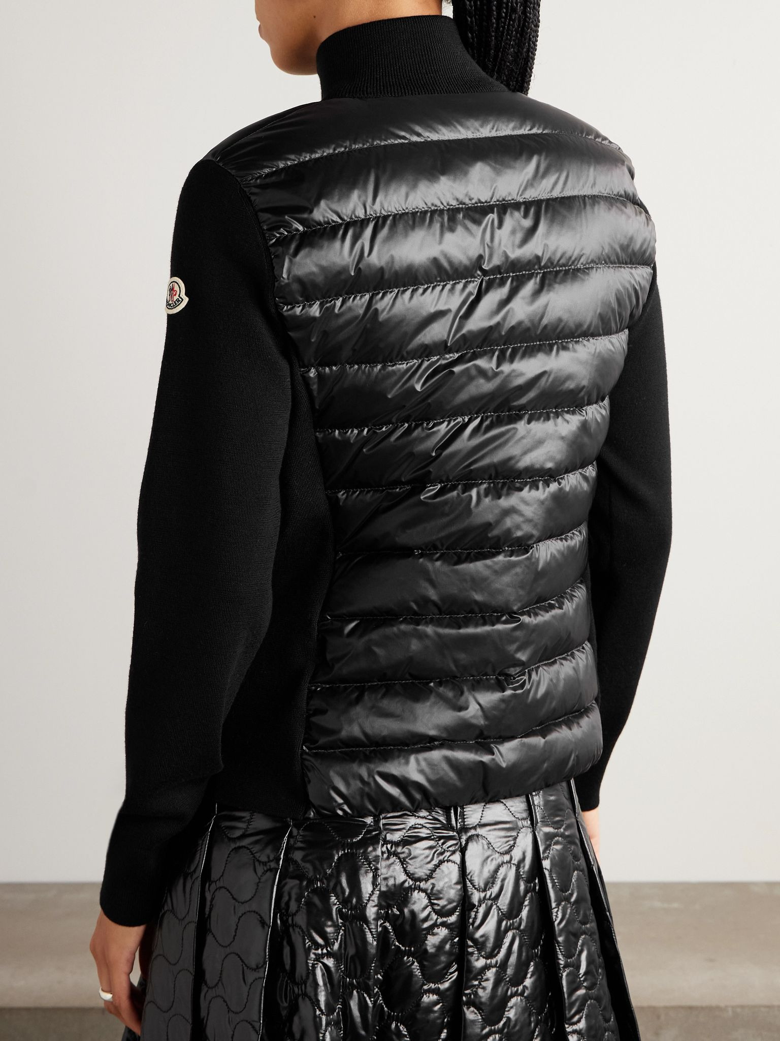 Wool and quilted shell down cardigan Black - 4