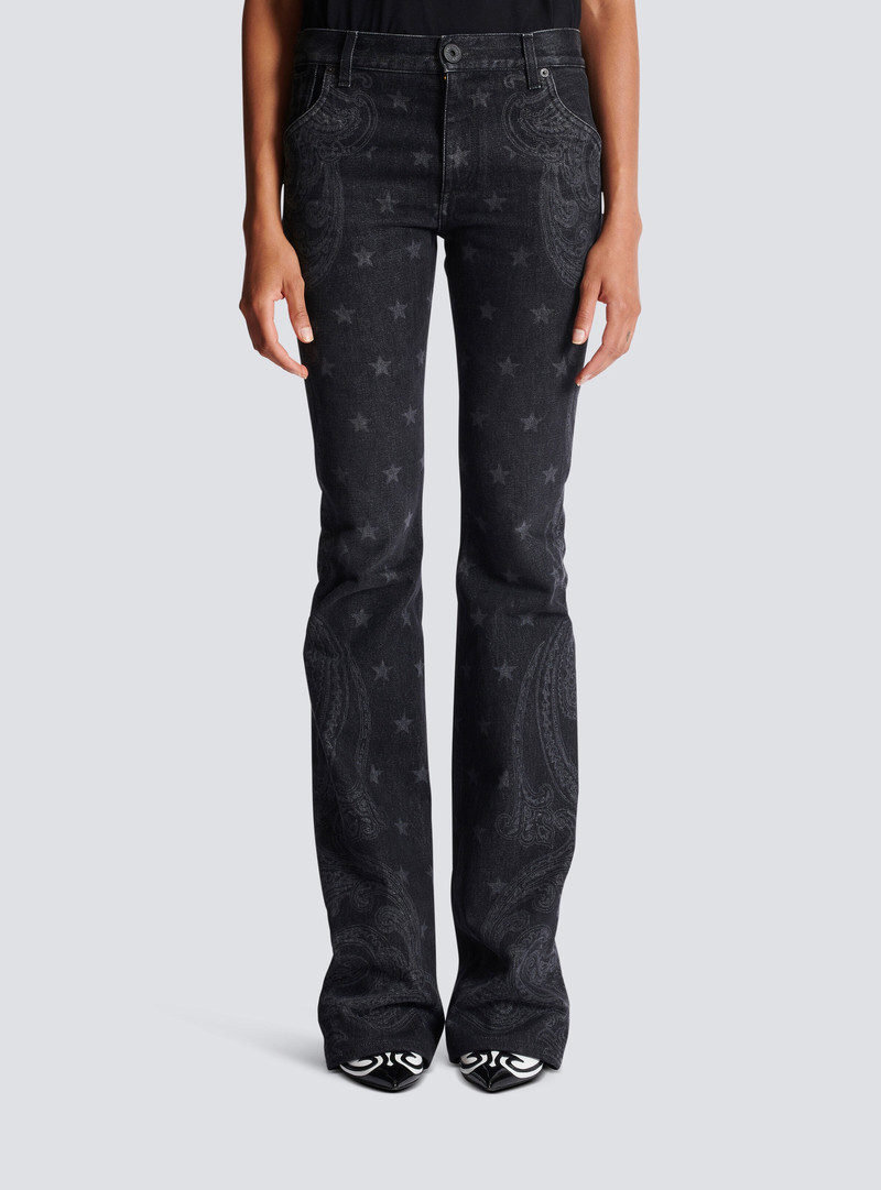 Star and paisley print denim jeans 5
