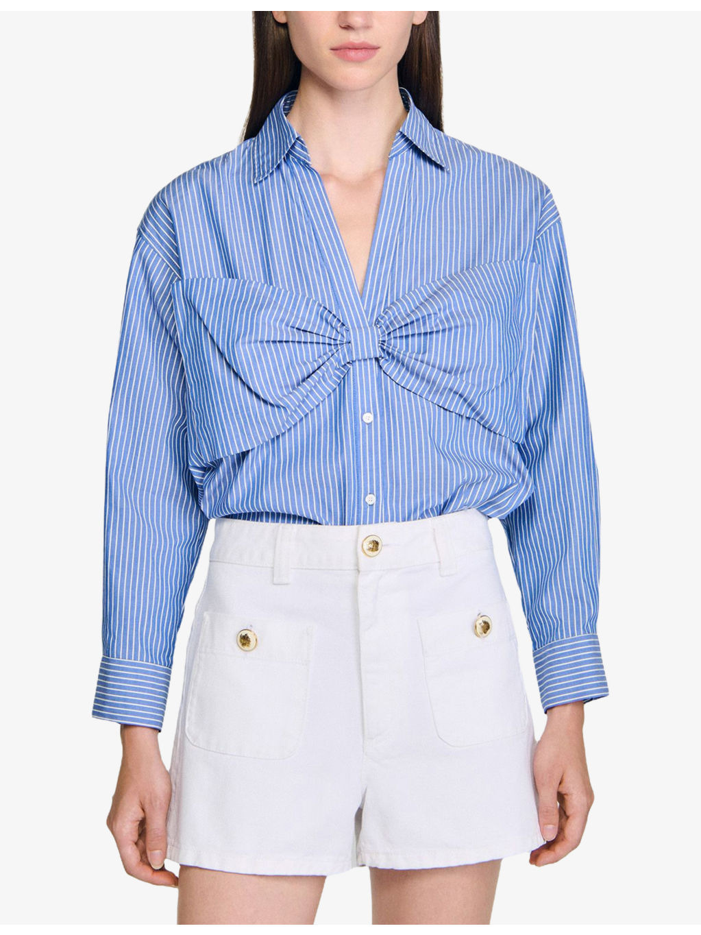 Striped Bow-Embellished Cotton Shirt - 3