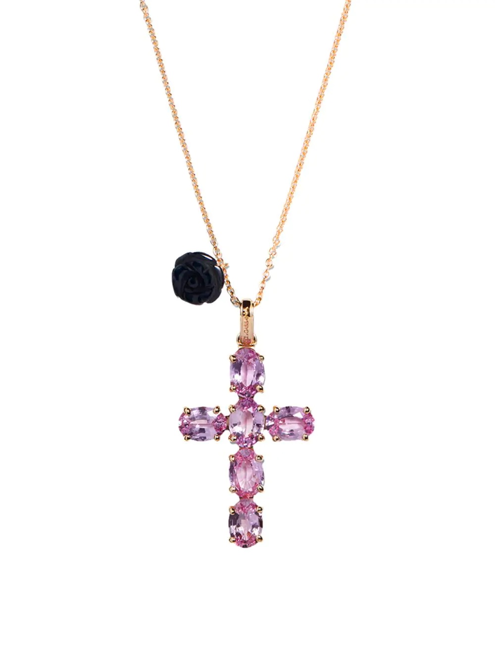 18kt yellow gold sapphire cross charm necklace - 2