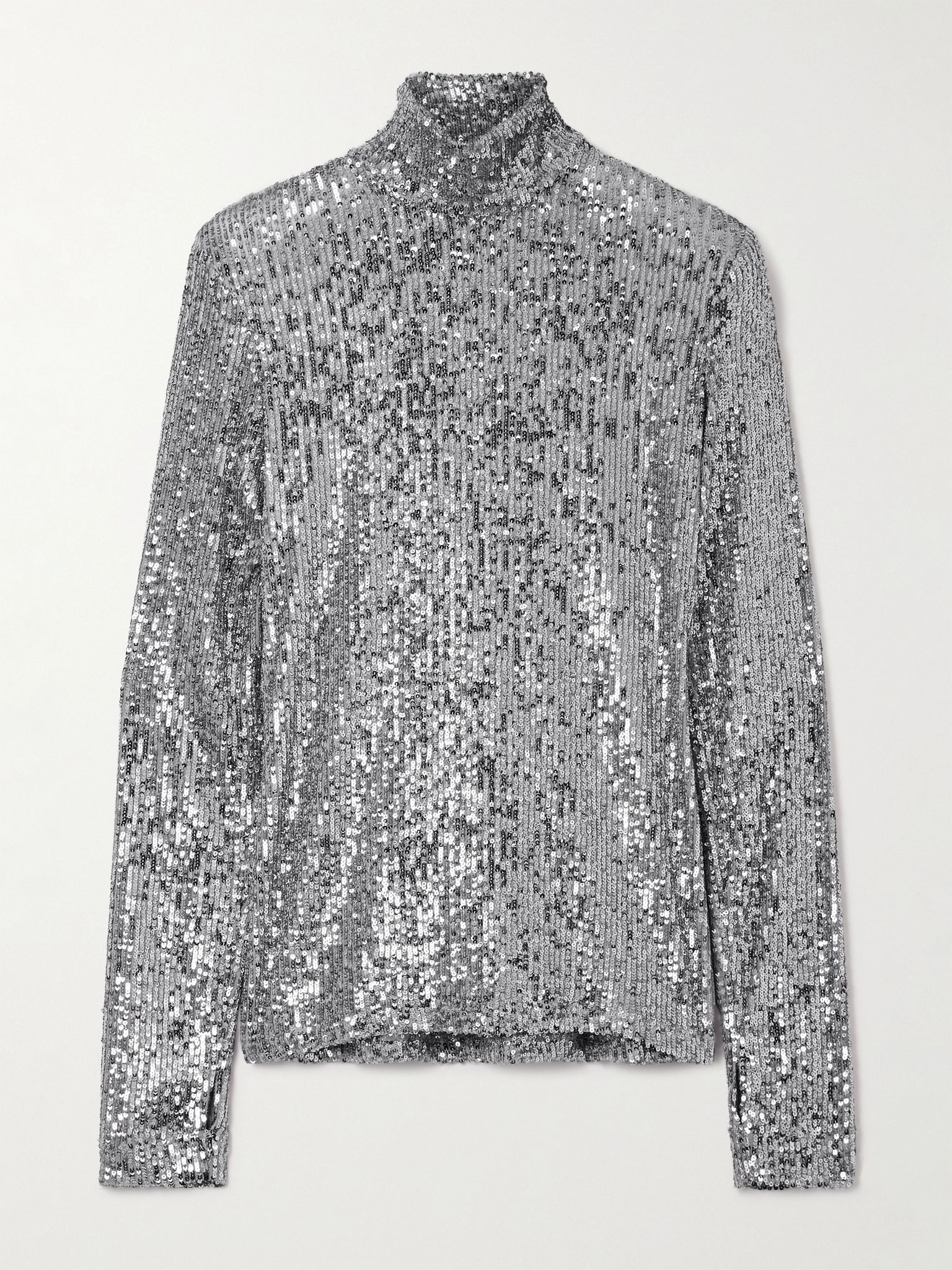 Sequined tulle turtleneck top Silver - 1