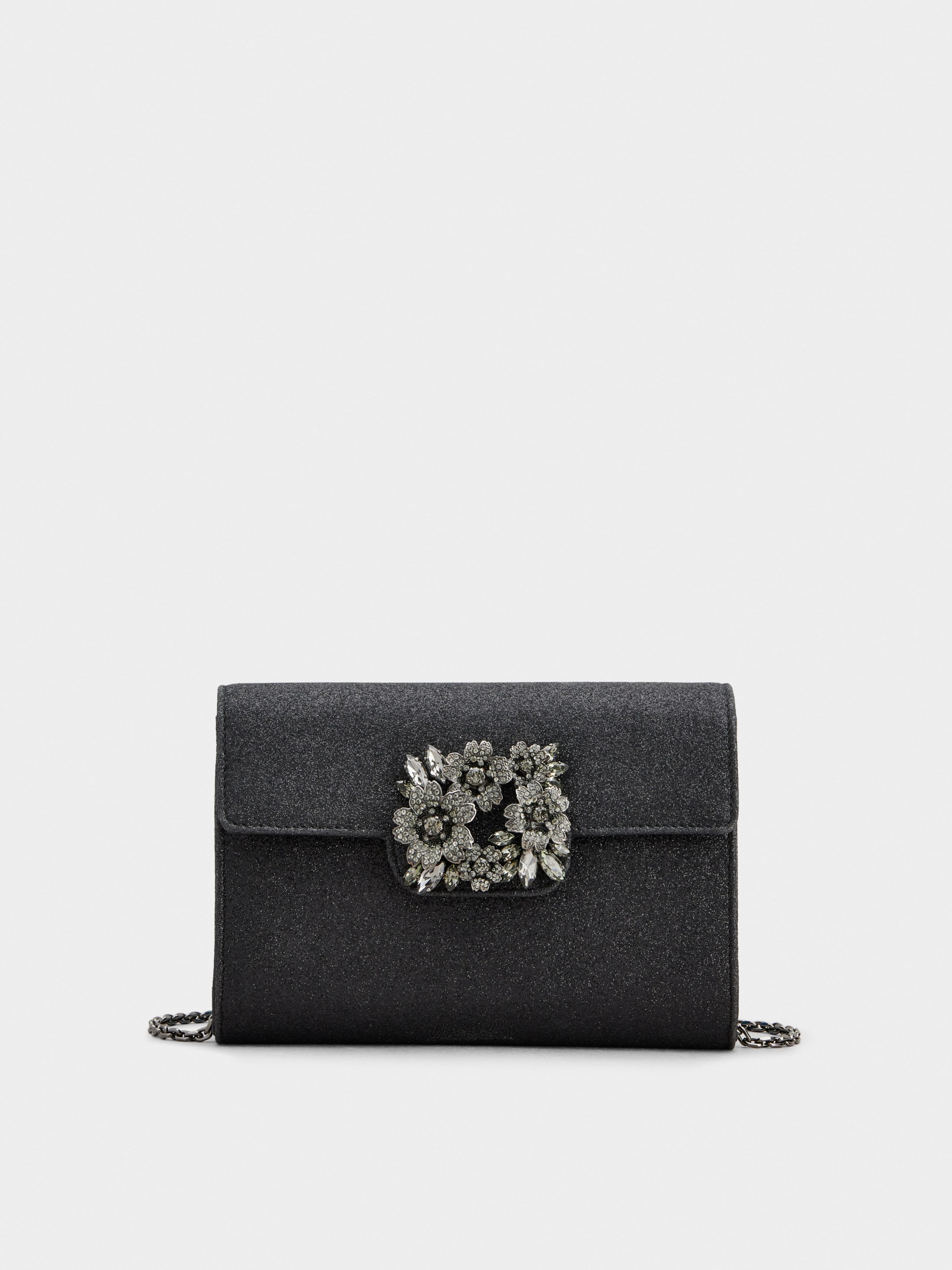 Bouquet Strass Dark Mini Clutch Bag in Glitter Fabric - 1