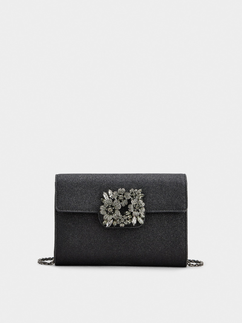 Bouquet Strass Dark Mini Clutch Bag in Glitter Fabric 1