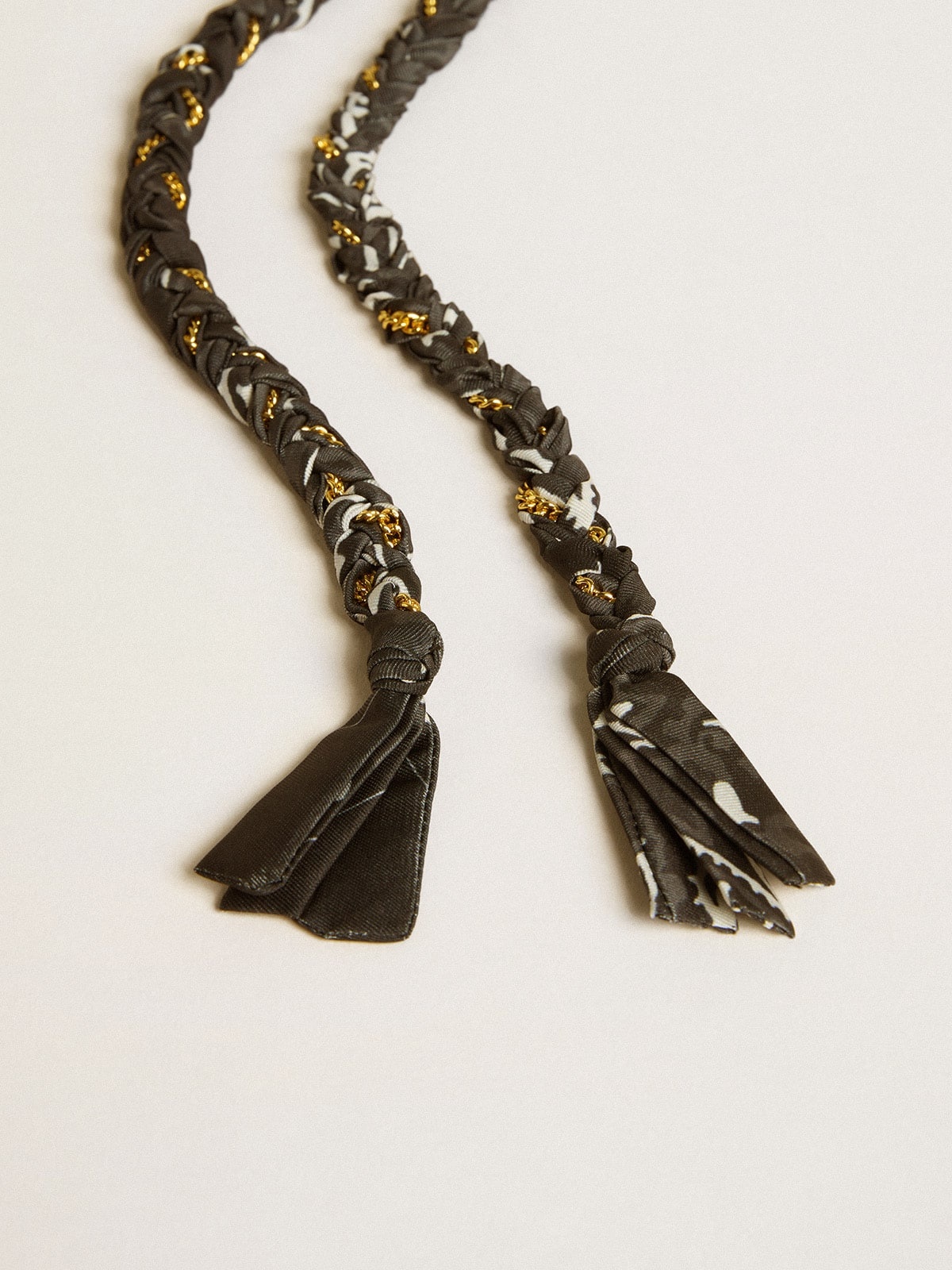 Black braided fabric charm with brass chain - 2