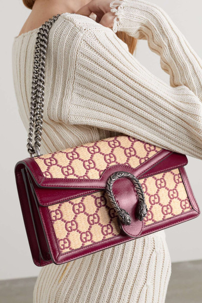 GUCCI Dionysus textured leather-trimmed embroidered straw shoulder bag outlook