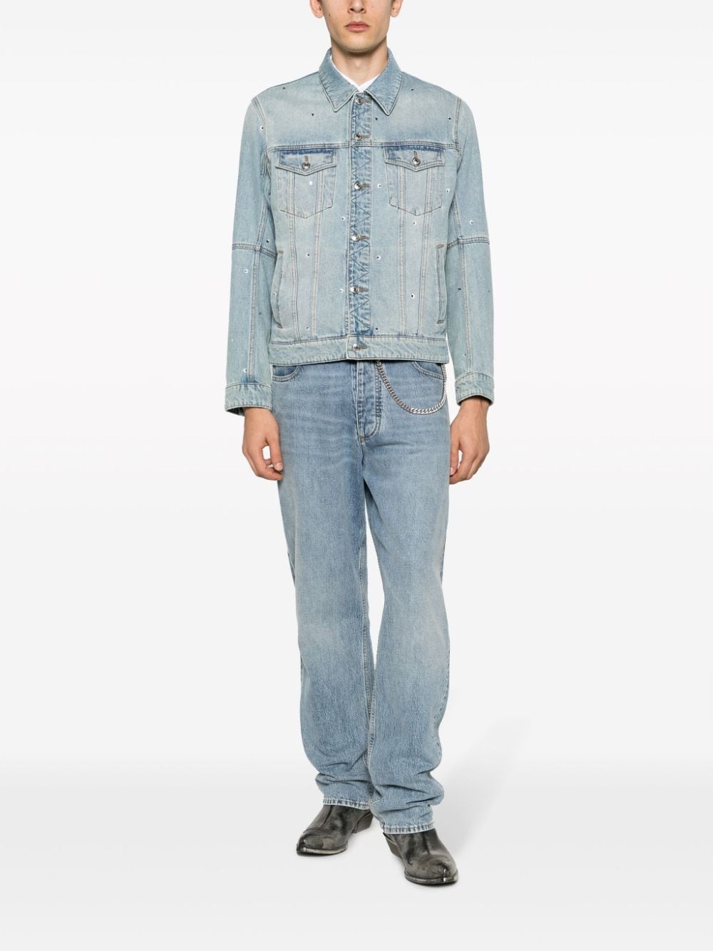 kasy spread-collar crystal denim jacket - 2