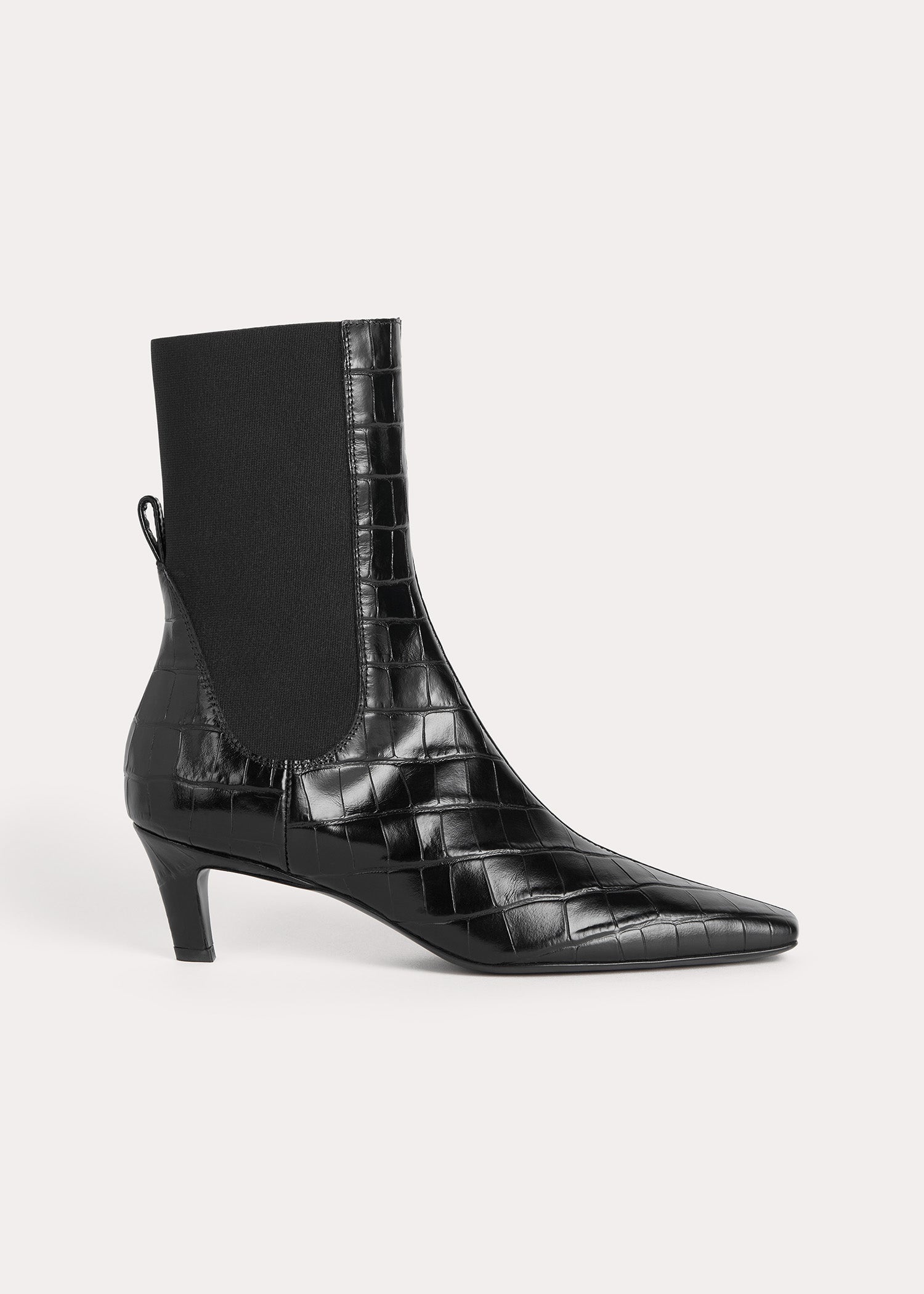 The Mid Heel Leather Boot black croco - 6