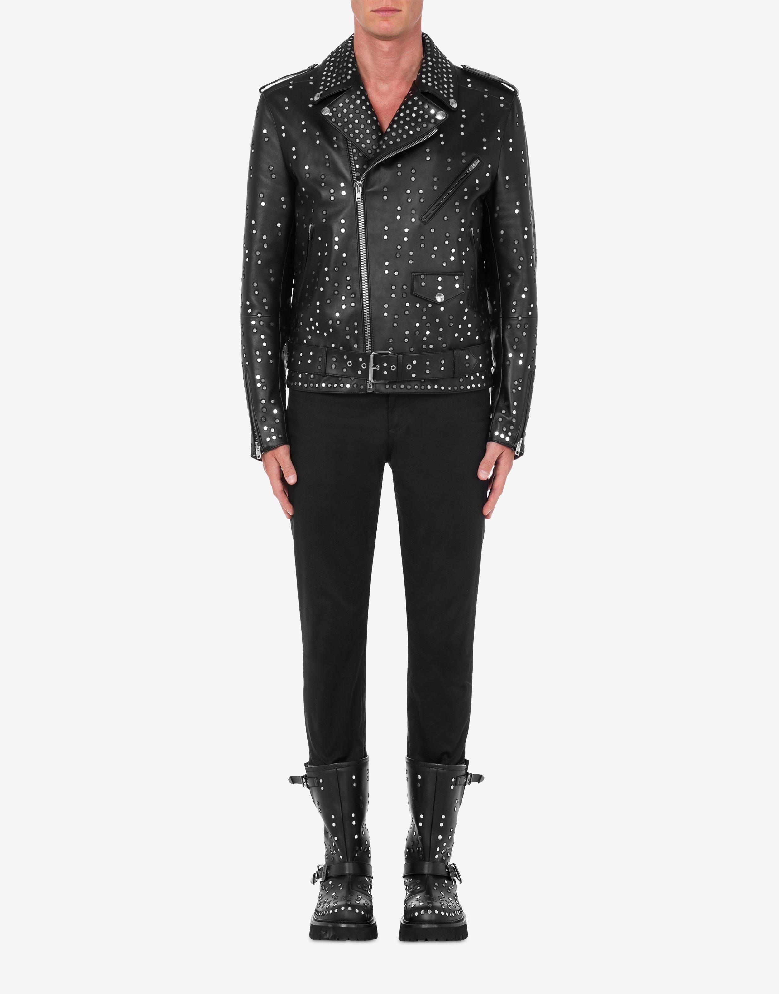 EMBROIDERED MIRRORS NAPPA LEATHER BIKER JACKET - 2