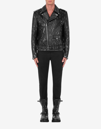 Moschino EMBROIDERED MIRRORS NAPPA LEATHER BIKER JACKET outlook