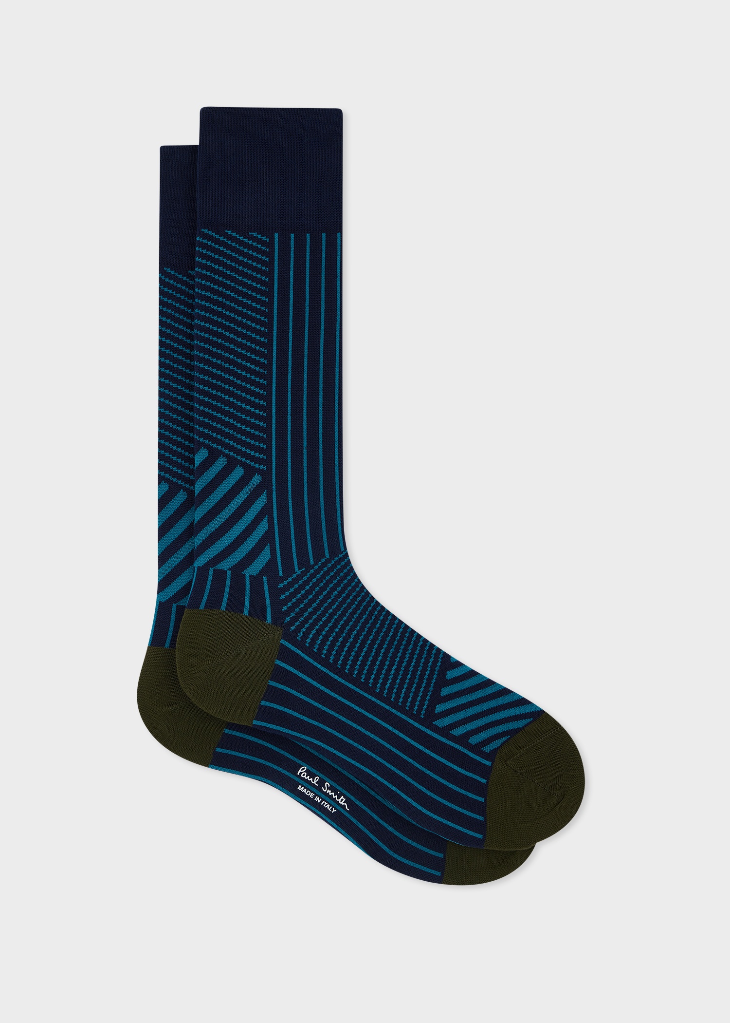 Navy and Green Mixed Stripe Socks - 1