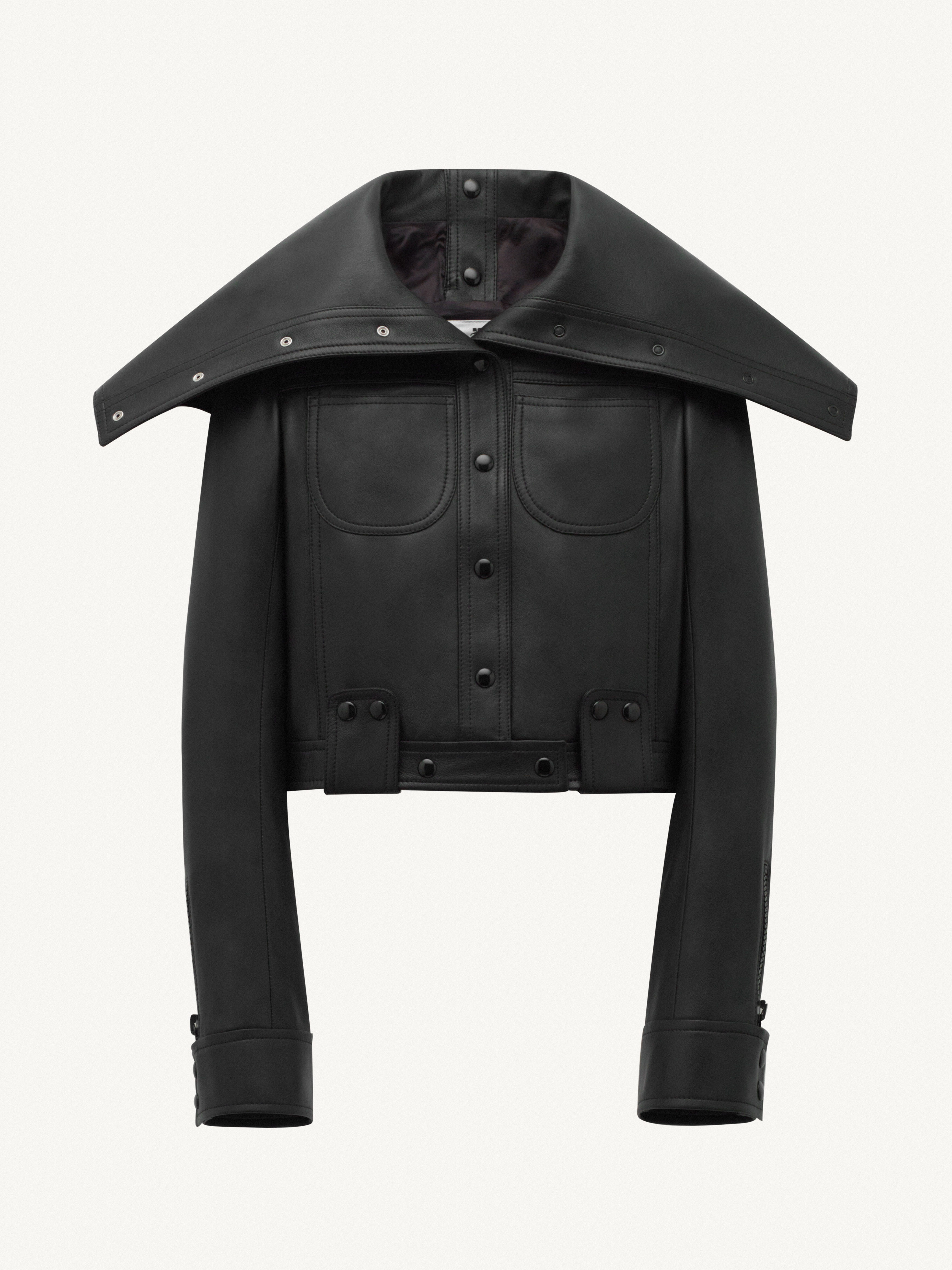 LARGE COLLAR LEATHER JACKET - 1