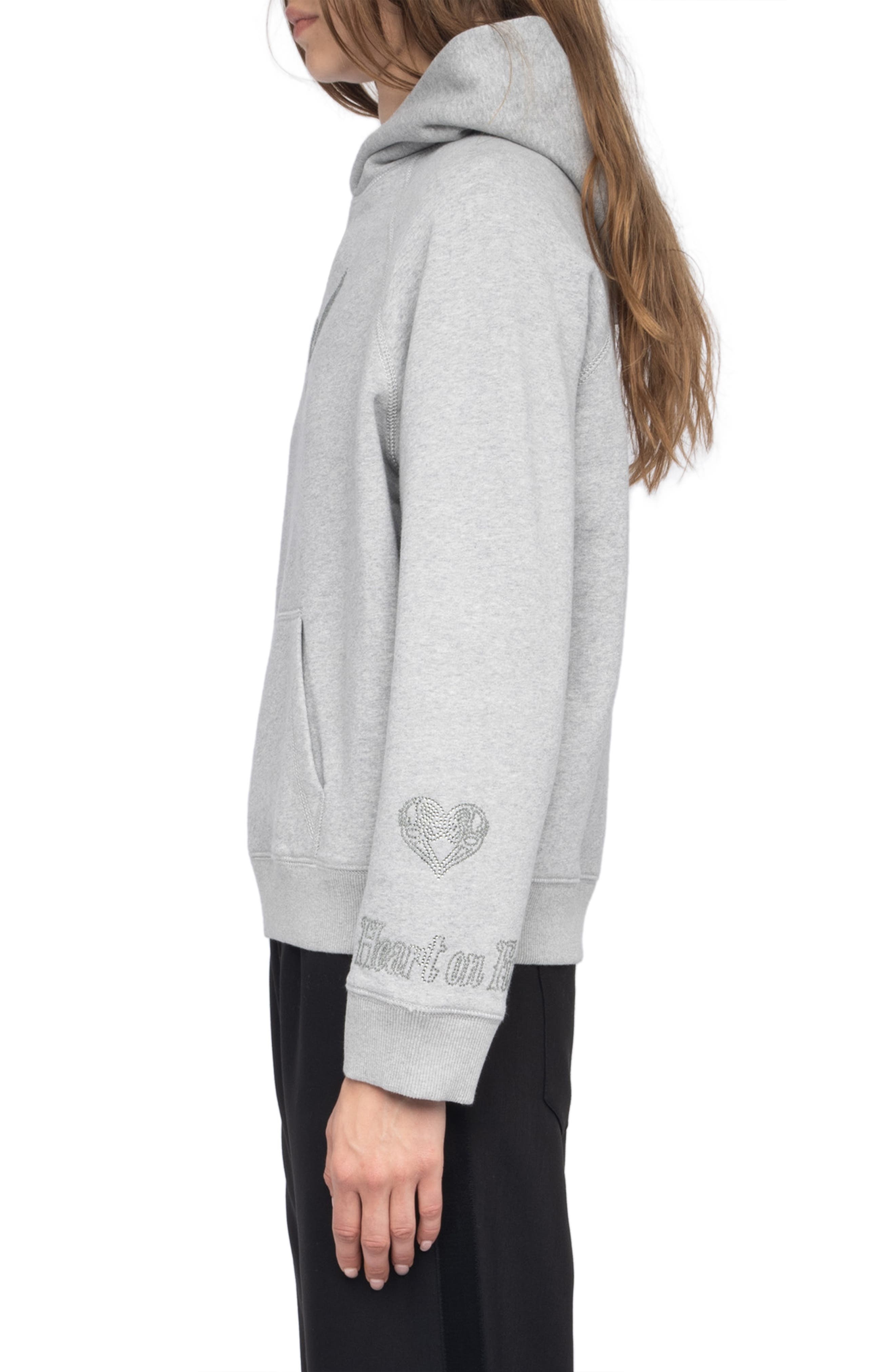 Zadig & Voltaire Georgy Multicusto Strass Cotton Hoodie in Gris Chine at Nordstrom - 3