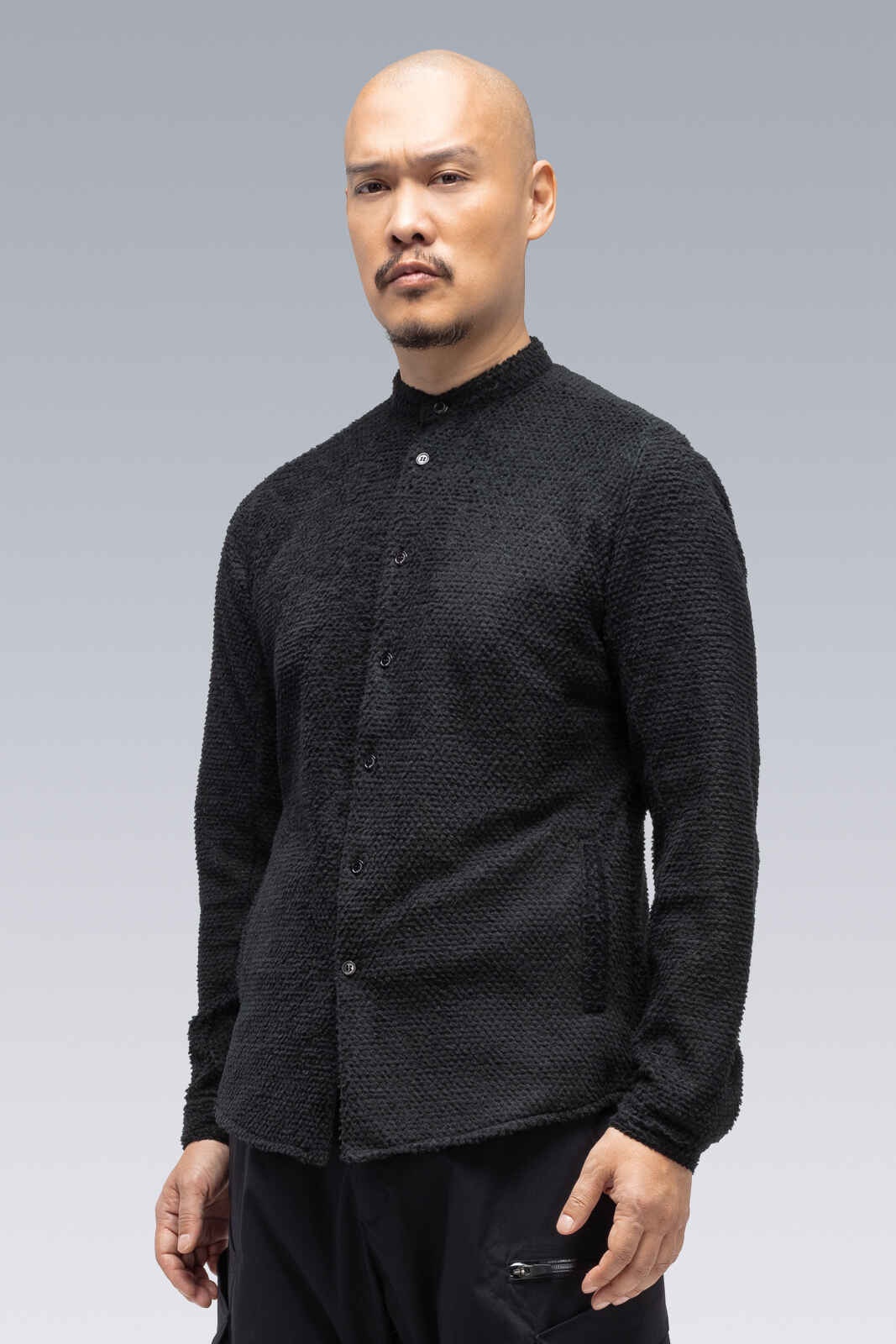 LA6B-AD Lofted Knit Fiber Long Sleeve Shirt Black - 6