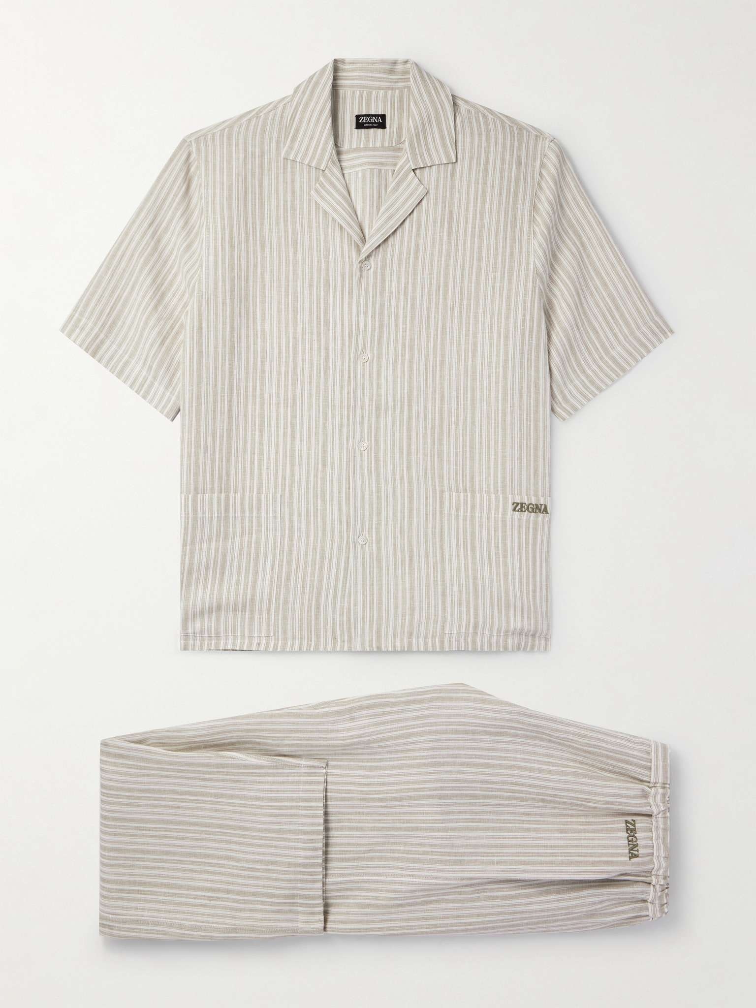 Logo-Embroidered Striped Linen Pyjama Set - 1