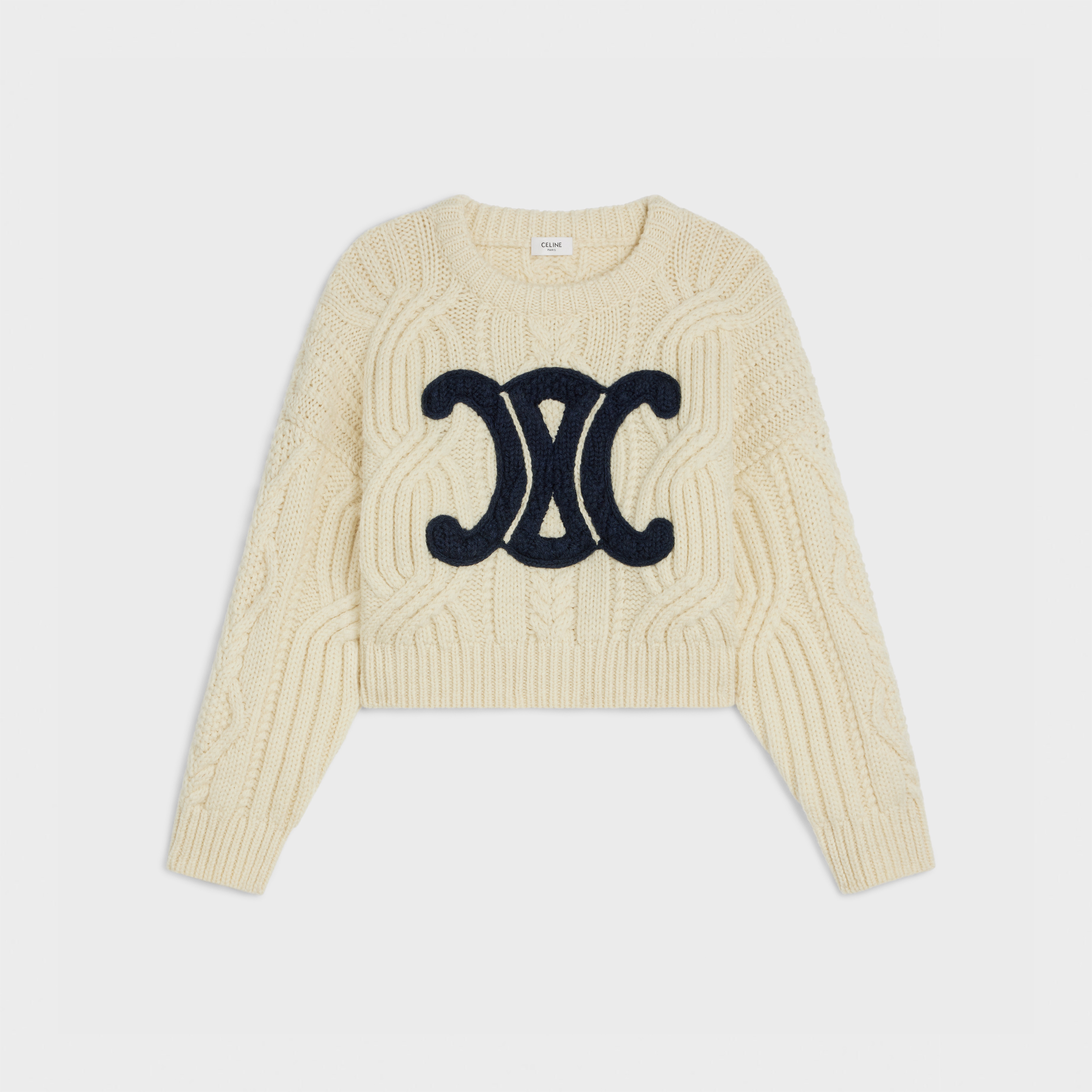 triomphe crew neck sweater in aran wool - 1