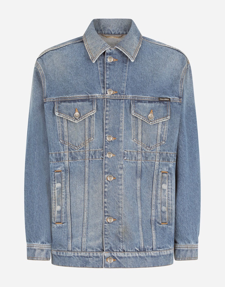 Blue denim jacket with branded plate - 3