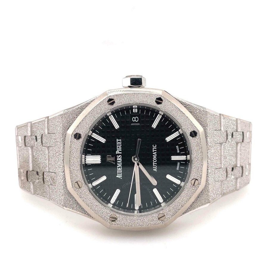 Pre-owned Audemars Piguet Royal Oak Frosted Gold Black with Grande Tapisserie Pattern Dial Ladies Wa - 5