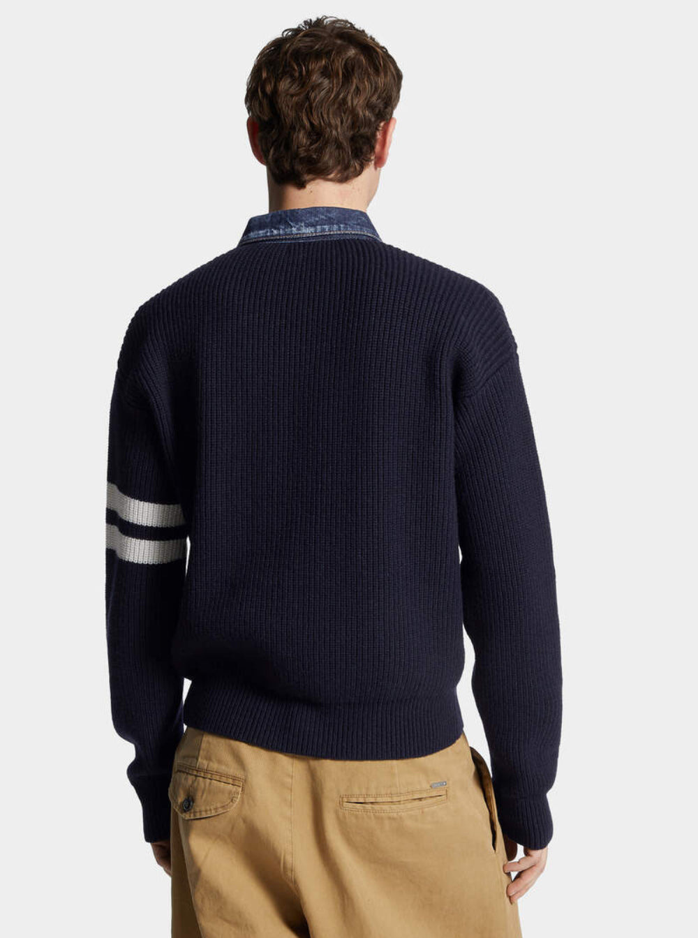 Dsquared2 Men Blue Cardigan With Denim Panels And Striped Details On The Sleeve In Wool And Cashmere - 5