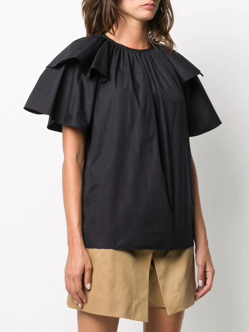 black ruffle cotton blouse - 3