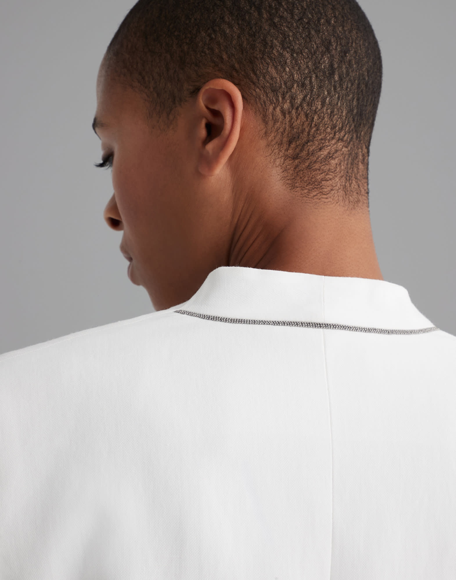 Viscose and linen fluid twill blazer with monili and cotton organza insert - 3