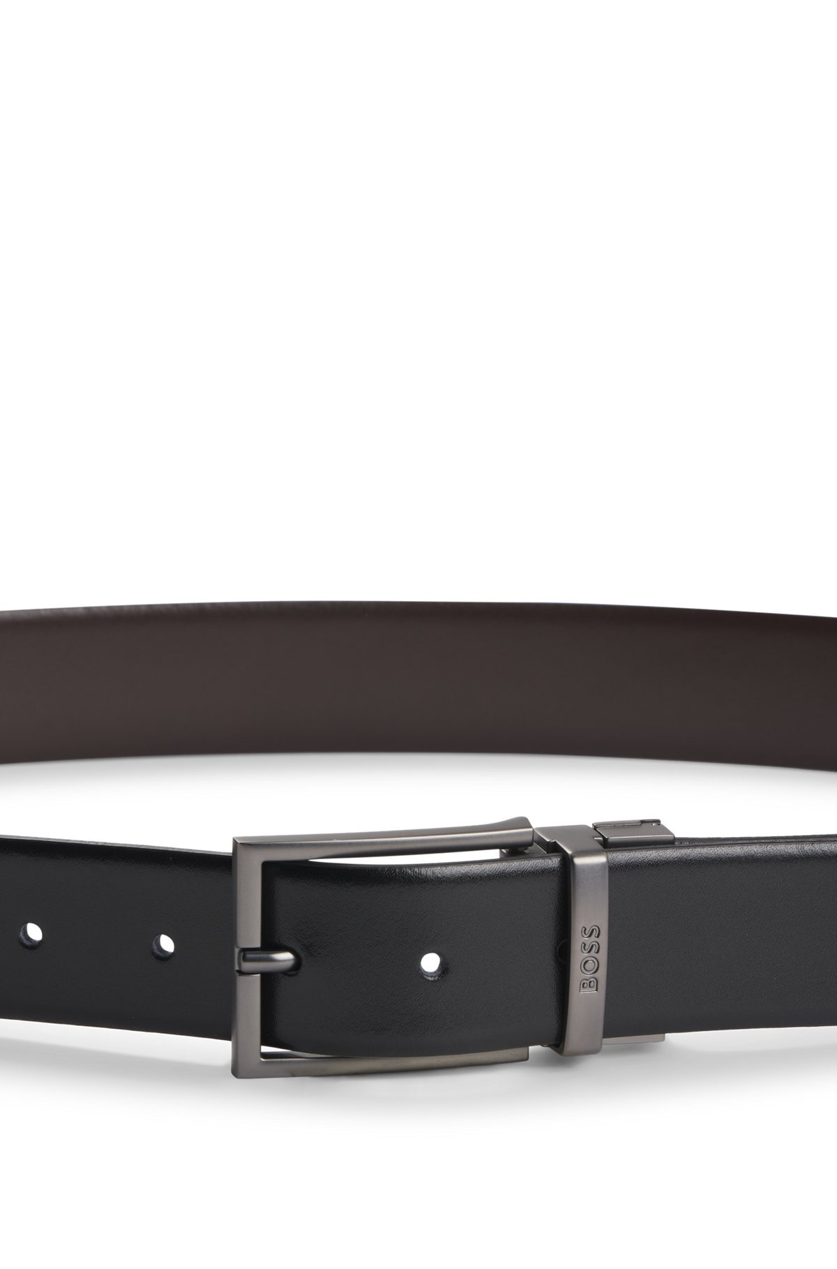 REVERSIBLE LEATHER BELT WITH LOGO KEEPER - 4