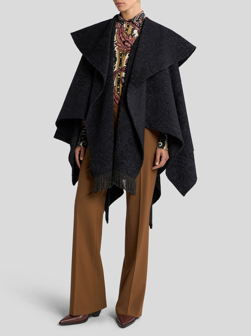 Etro WOOL-BLEND JACQUARD CAPE WITH PAISLEY FOLIAGE MOTIF outlook