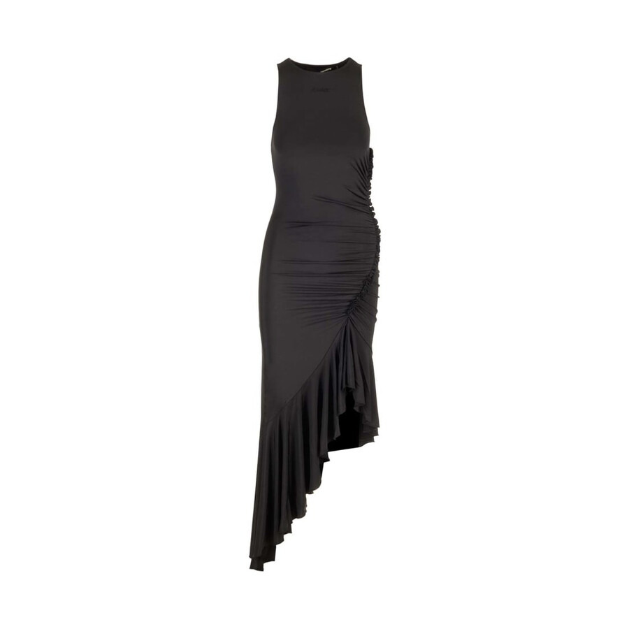 Rotate Ladies Black Gathered Asymmetric Midi Dress - 5