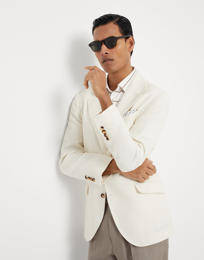 Linen, silk, virgin wool and cotton chevron deconstructed Cavallo blazer 4