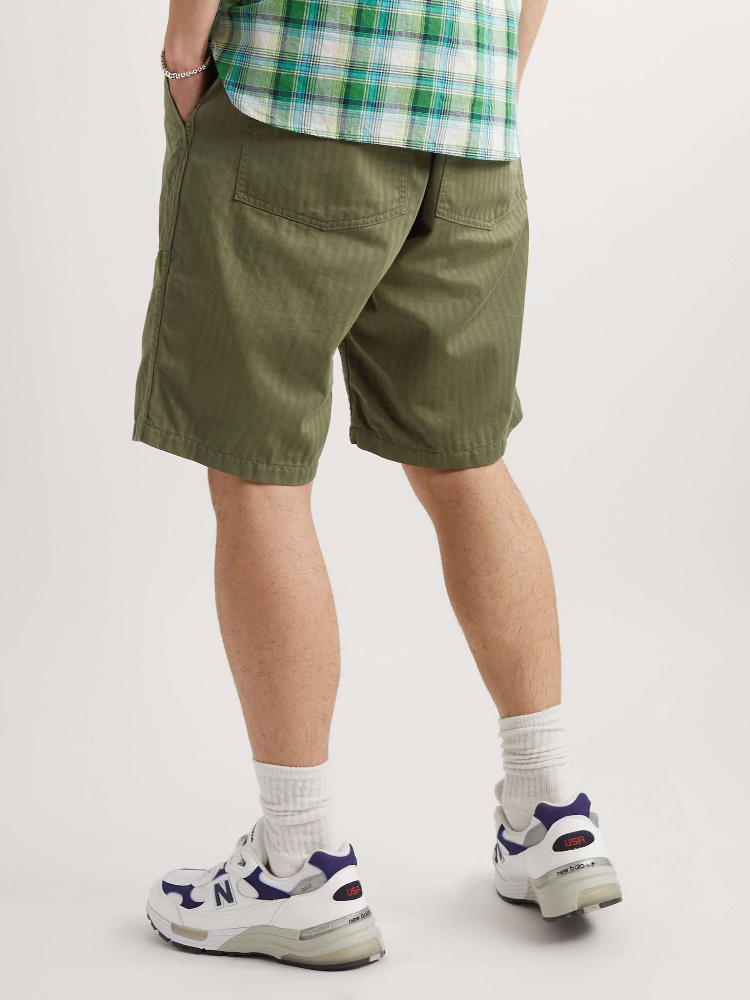 Straight-Leg Herringbone Cotton Shorts - 4