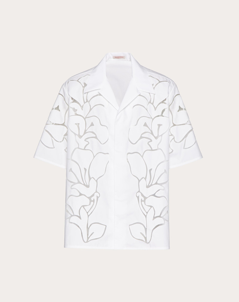 COTTON POPLIN BOWLING SHIRT WITH FLORAL CUT-OUT EMBROIDERY 1
