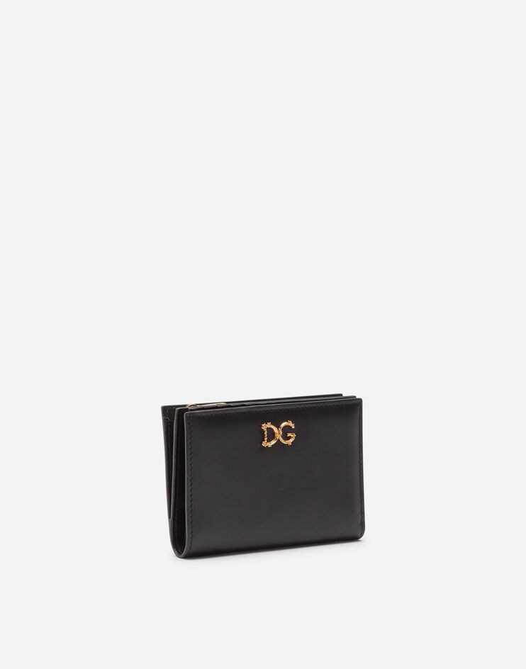 Small plain calfskin wallet with baroque logo - 2