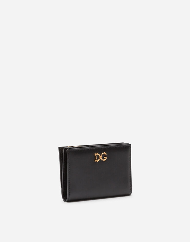 Small plain calfskin wallet with baroque logo 2