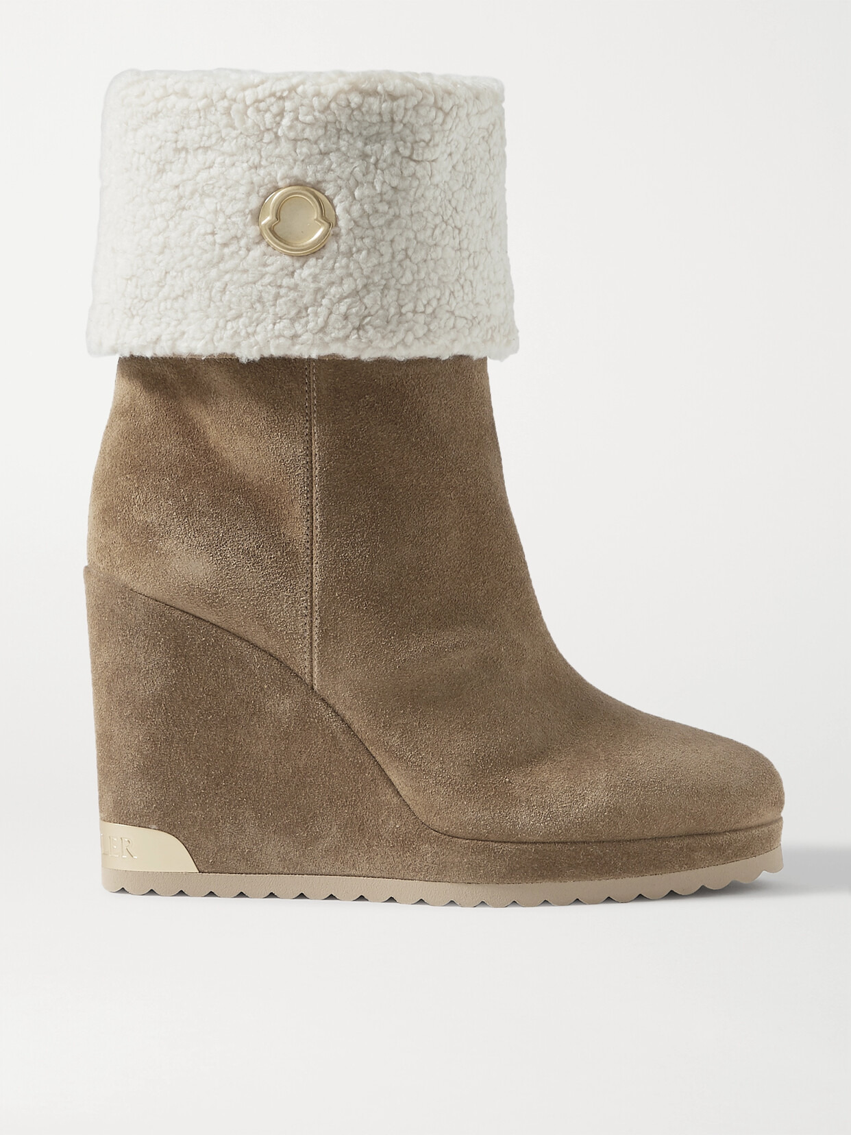W Short Shearling-lined Suede Wedge Ankle Boots - 1