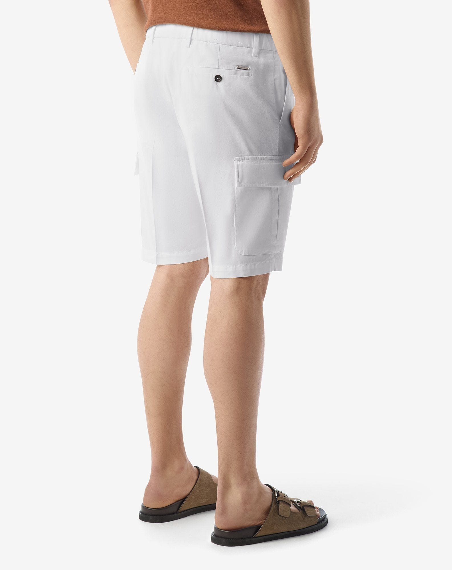 White stretch cotton cargo Bermuda shorts - 4