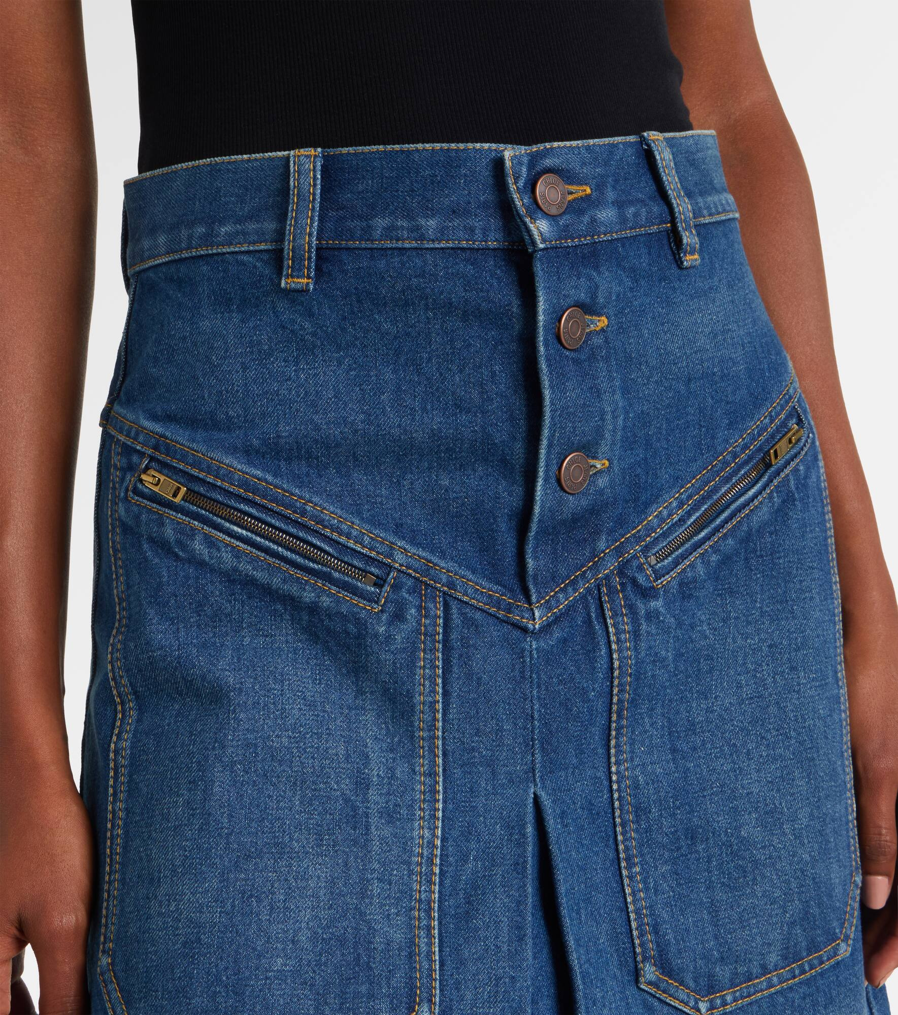 Pleated denim midi skirt - 4