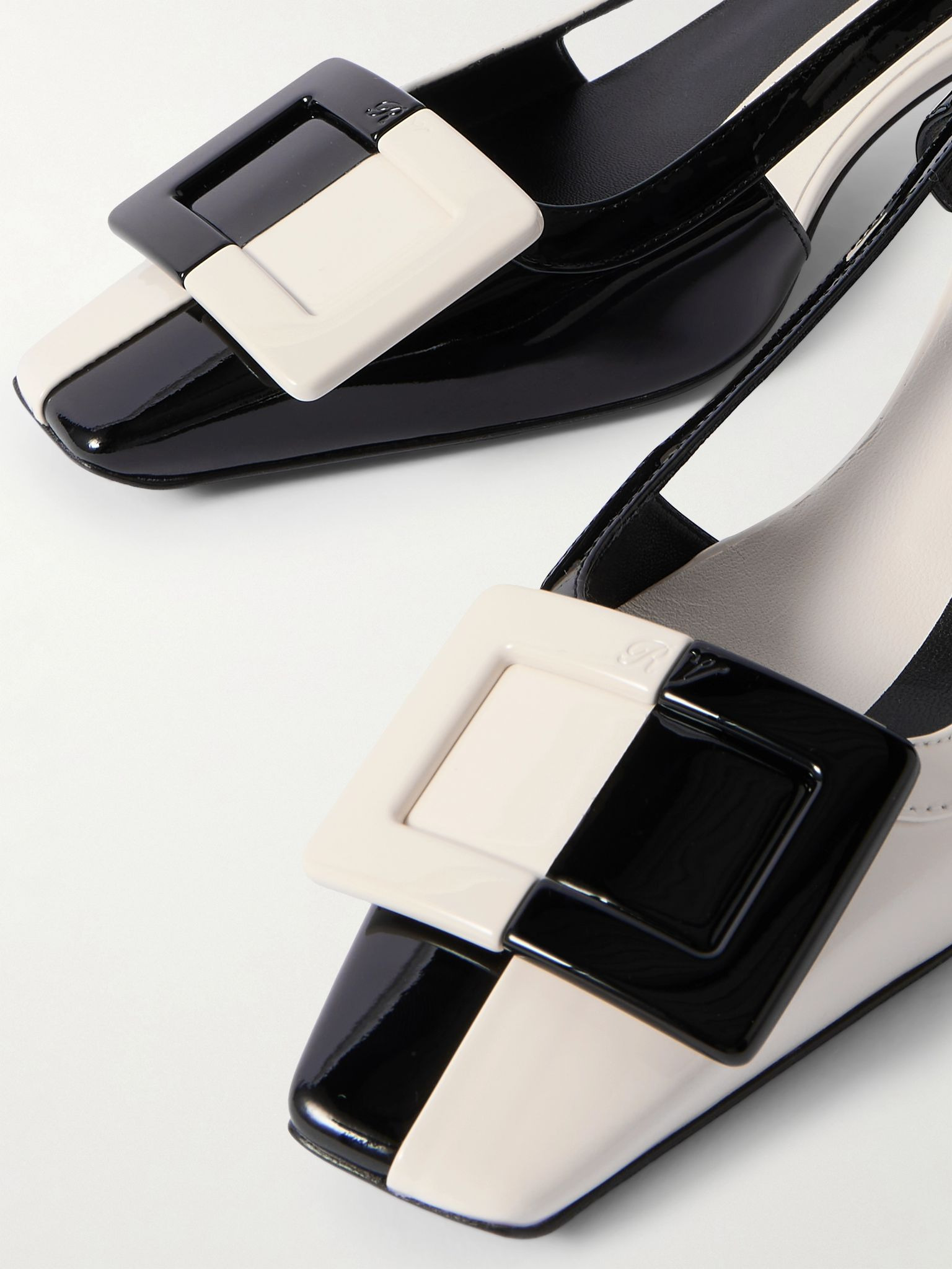 Belle Vivier 45 two-tone patent-leather slingback pumps White - 4