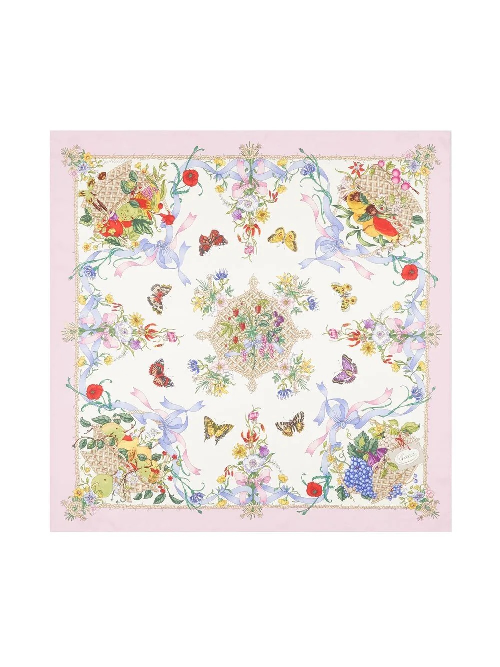 floral fruit basket-print silk scarf - 2