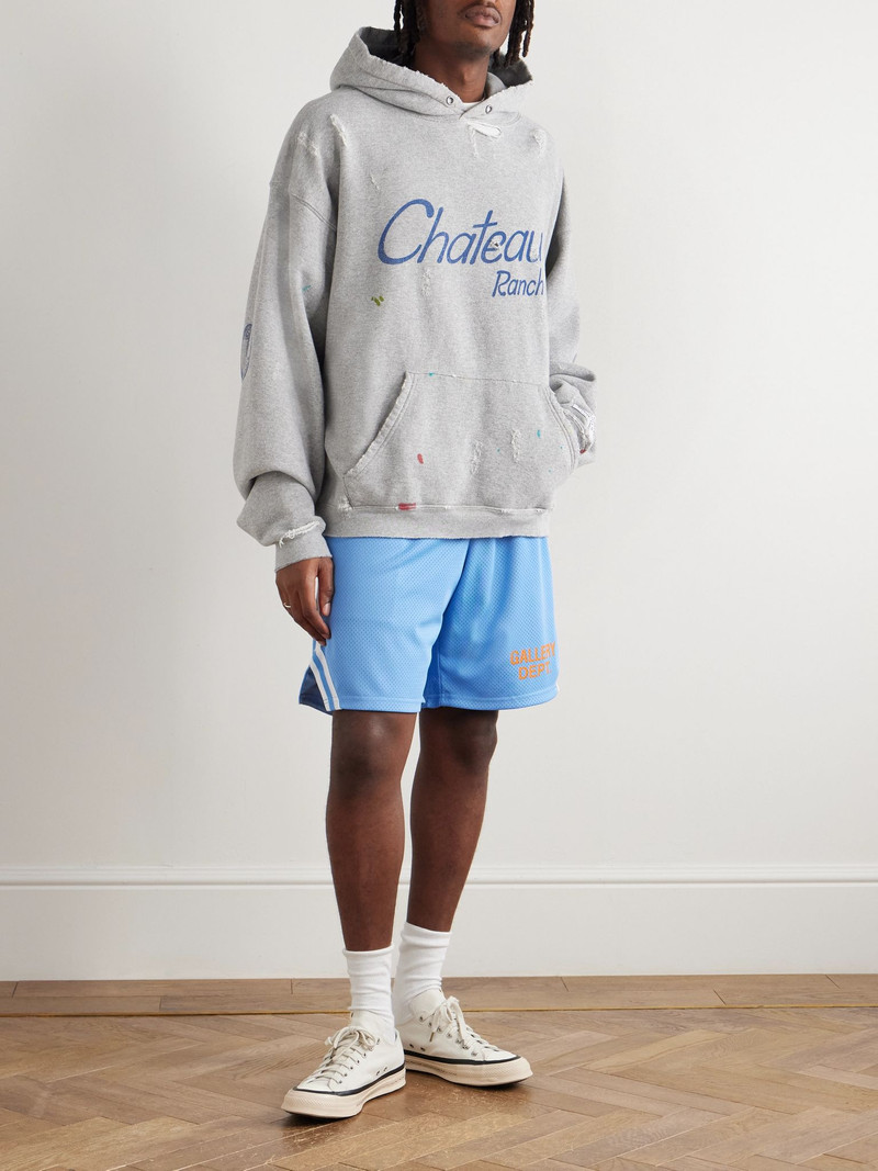 GALLERY DEPT. Venice Court Wide-Leg Logo-Print Webbing-Trimmed Mesh Shorts Blue outlook