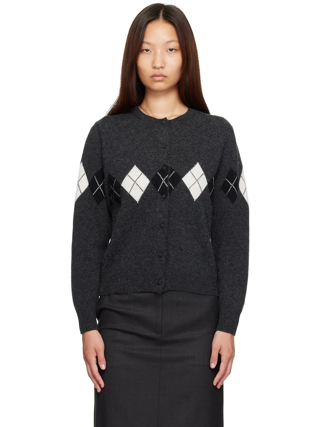 Gray Heritage Argyle Knit Cardigan - 1
