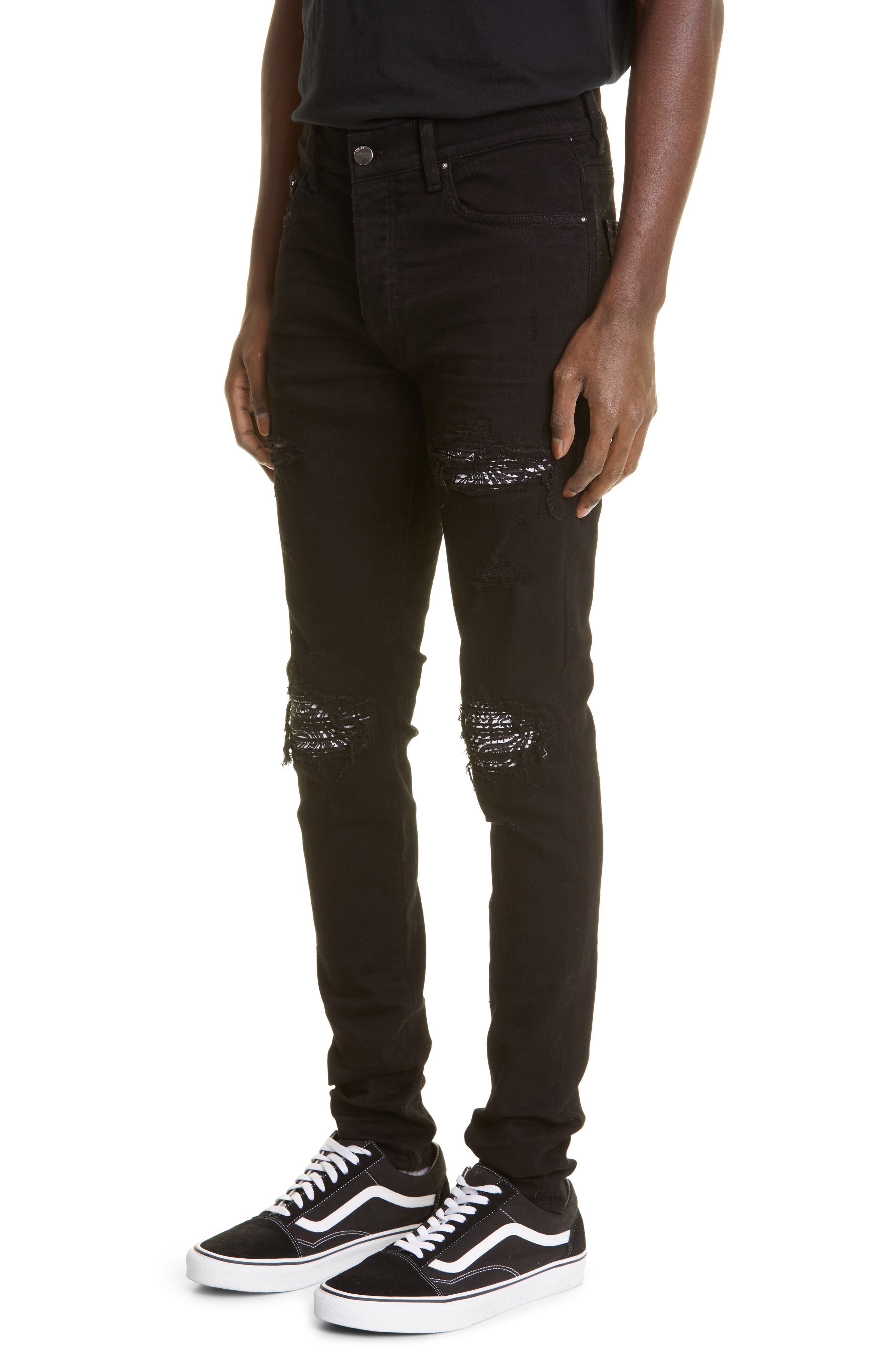 Men's MX1 Bandana Ripped Patch Skinny Jeans - 4